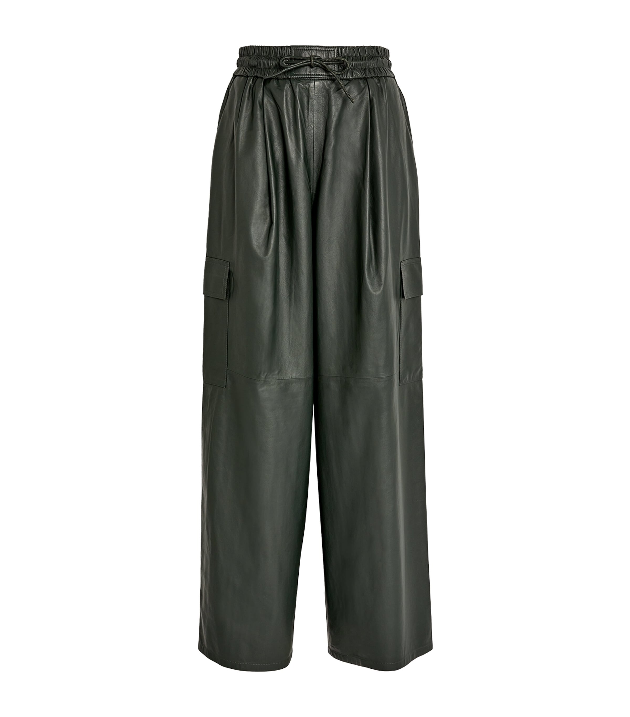 Shop Yves Salomon Leather Cargo Trousers In Green