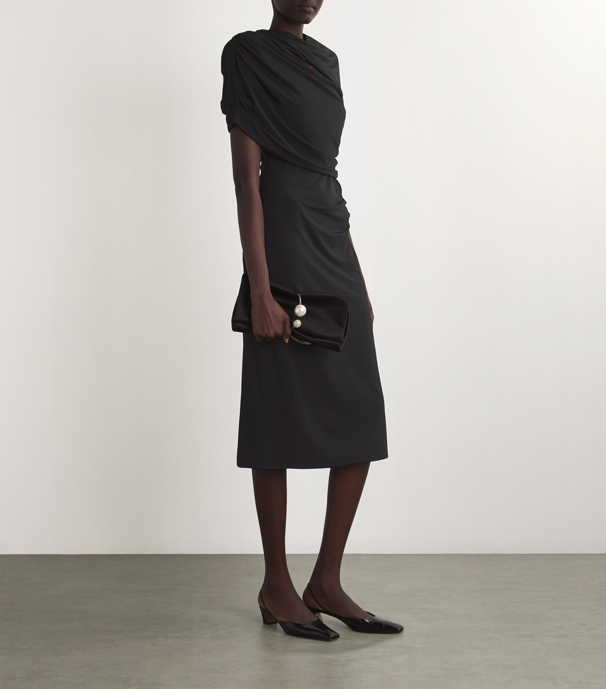 Jersey Draped Midi Dress 1000 BLACK Image 2