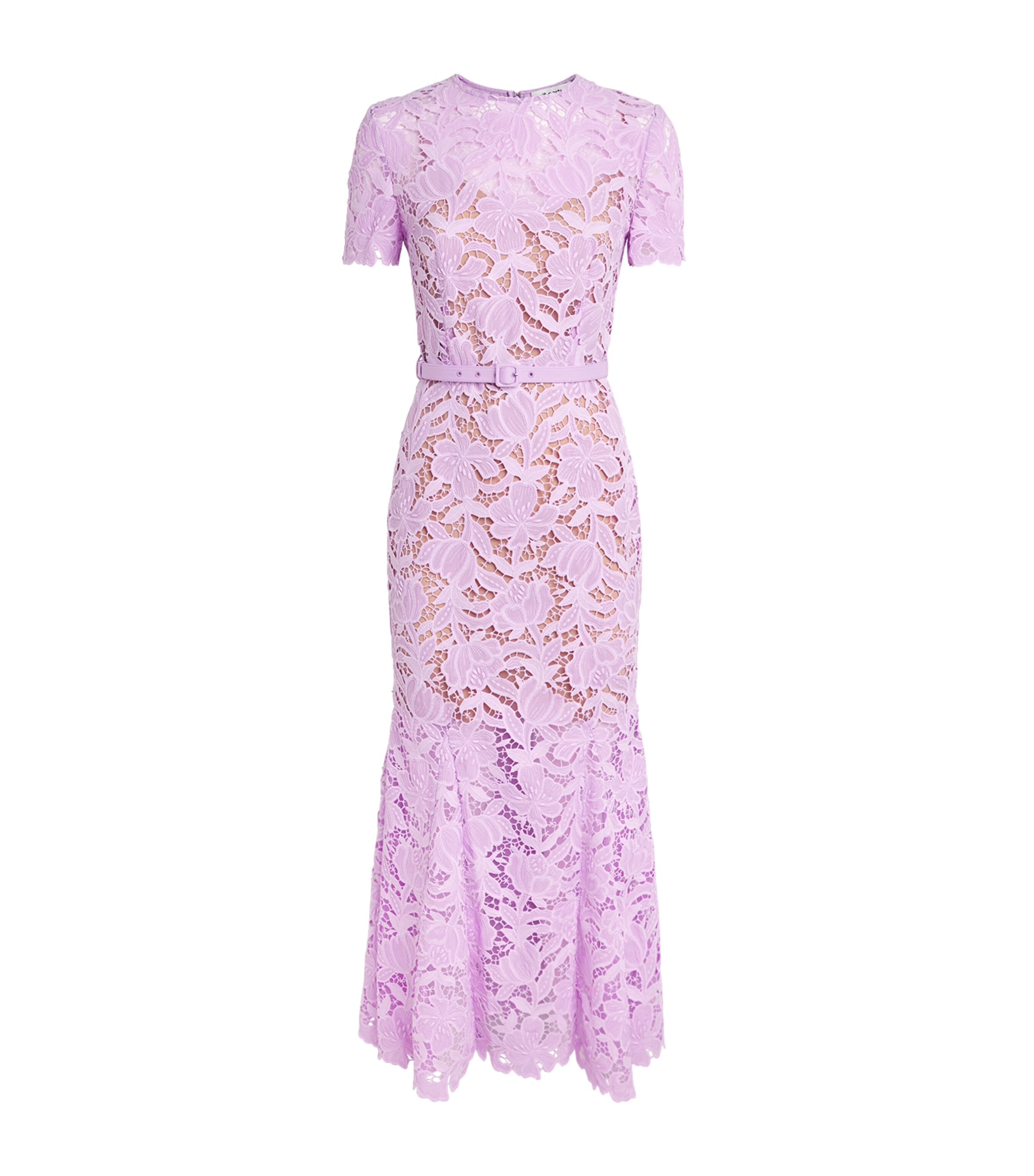 Self-Portrait Womens Lace Belted Midi Dress Lilac Image 1