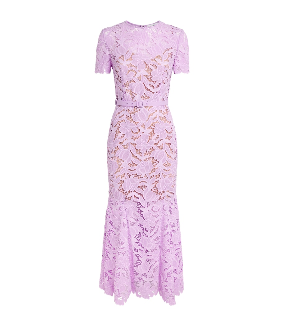 Self-Portrait Womens Lace Belted Midi Dress Lilac Image 1