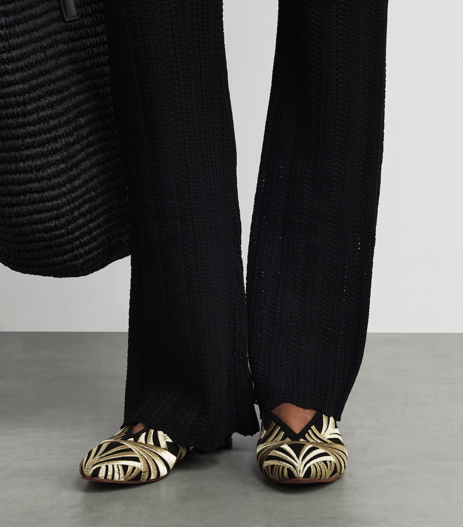 Suede Embroidered Palazzo Signoria Mules BLACK/GOLD Image 2