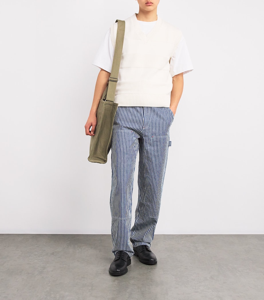 A.P.C. Mens Cotton Stripe Carpenter Jeans Tic Blue/white Image 2