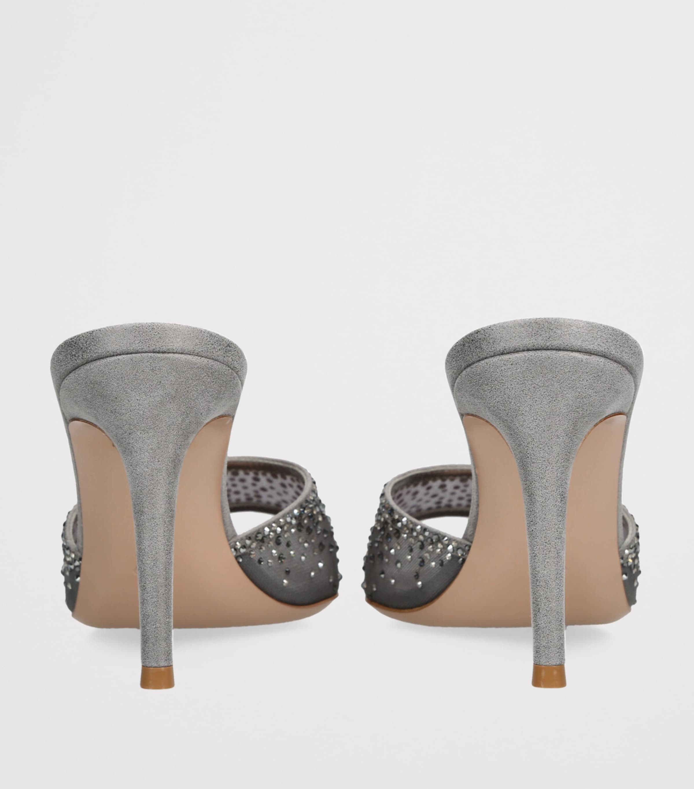 Embellished Silk-Suede Rania Mules 85 SILVER Image 2