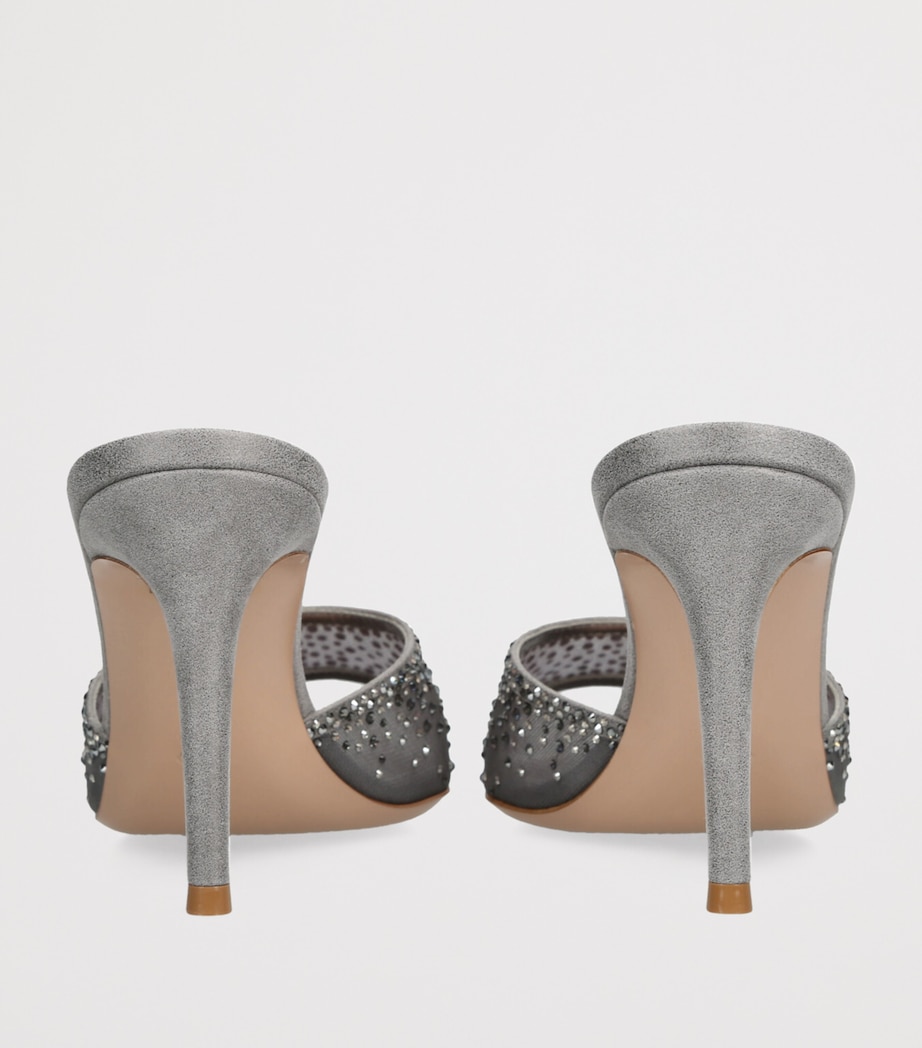 Embellished Silk-Suede Rania Mules 85 SILVER Image 2
