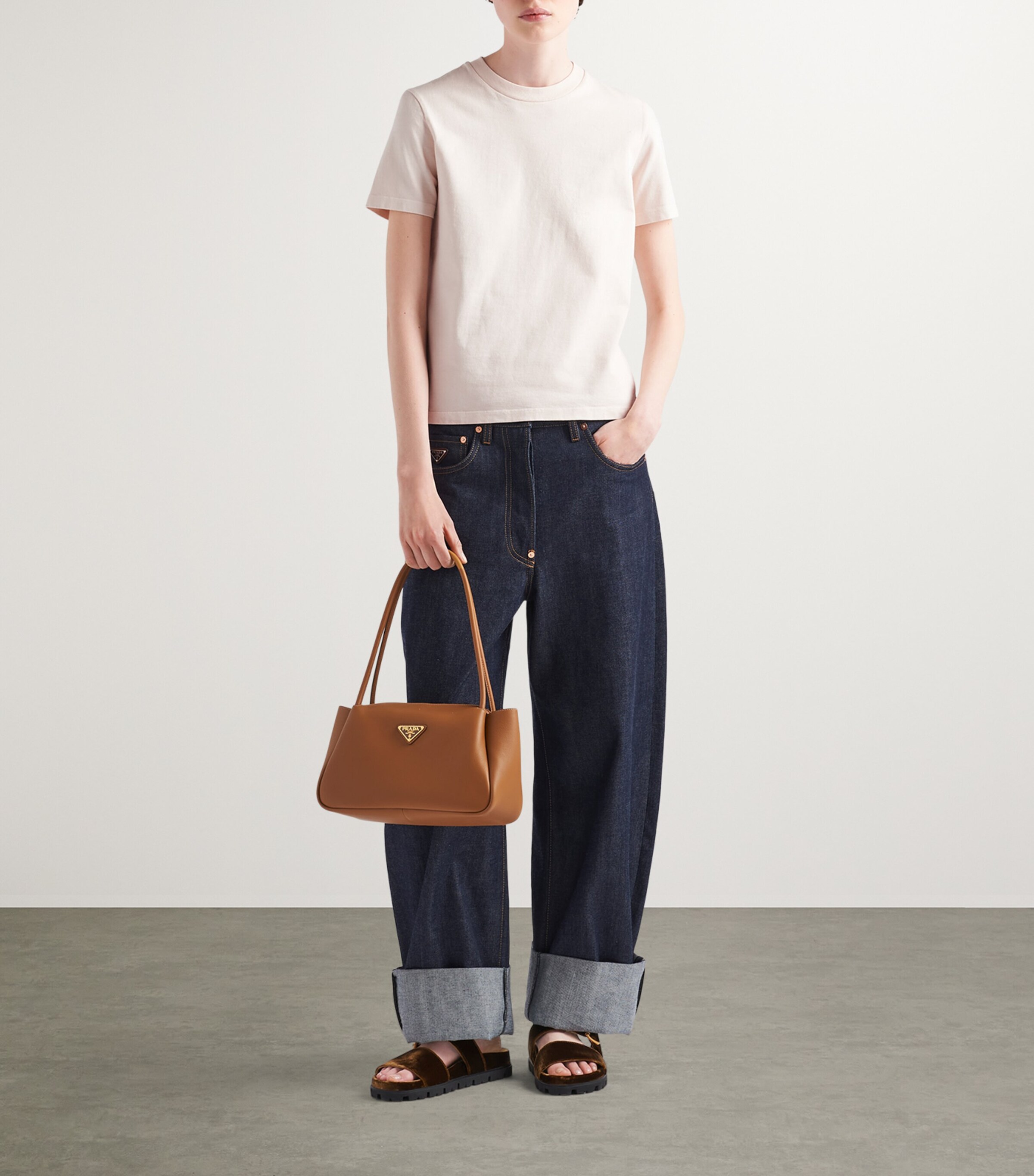 Prada Womens Fabric Logo T-Shirt Image 2