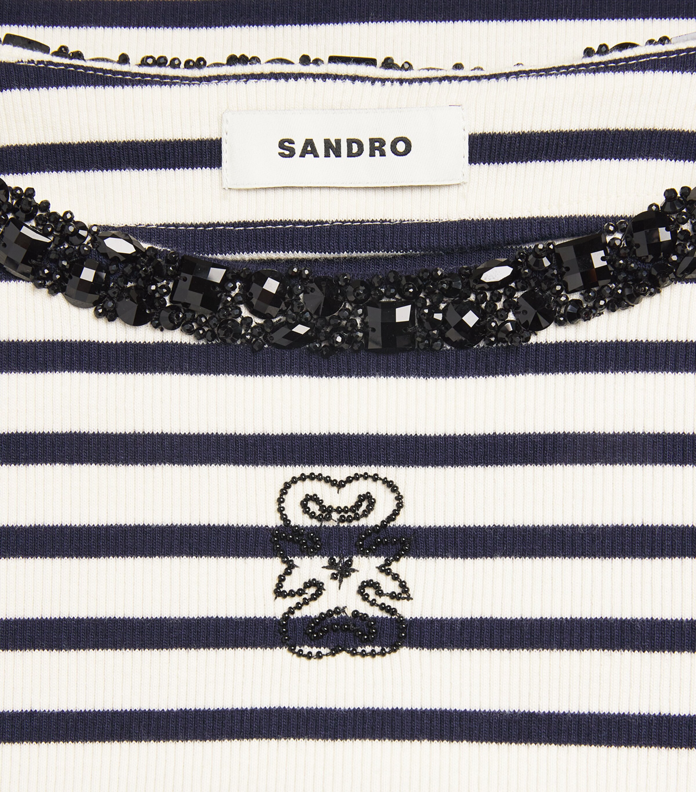 Sandro Paris Womens Stretch-Cotton Stripe Crop Top Navy Blue Image 6