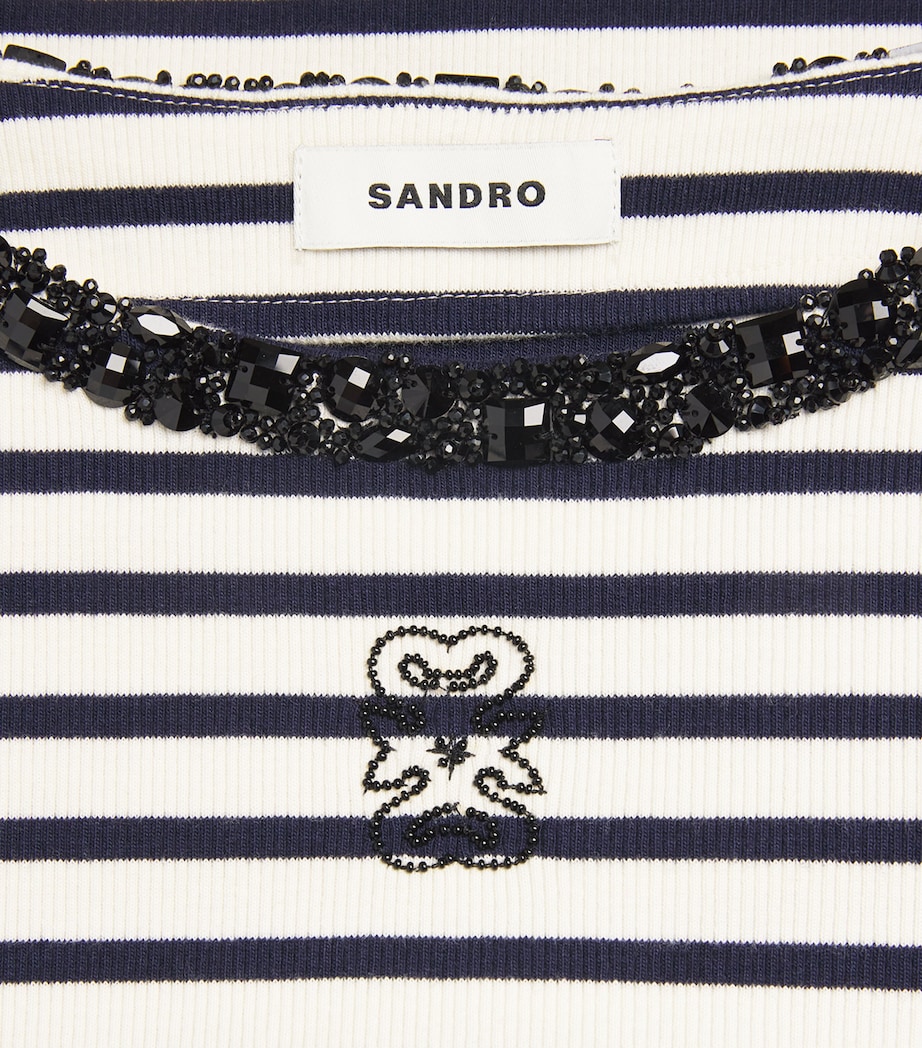 Sandro Paris Womens Stretch-Cotton Stripe Crop Top Navy Blue Image 6