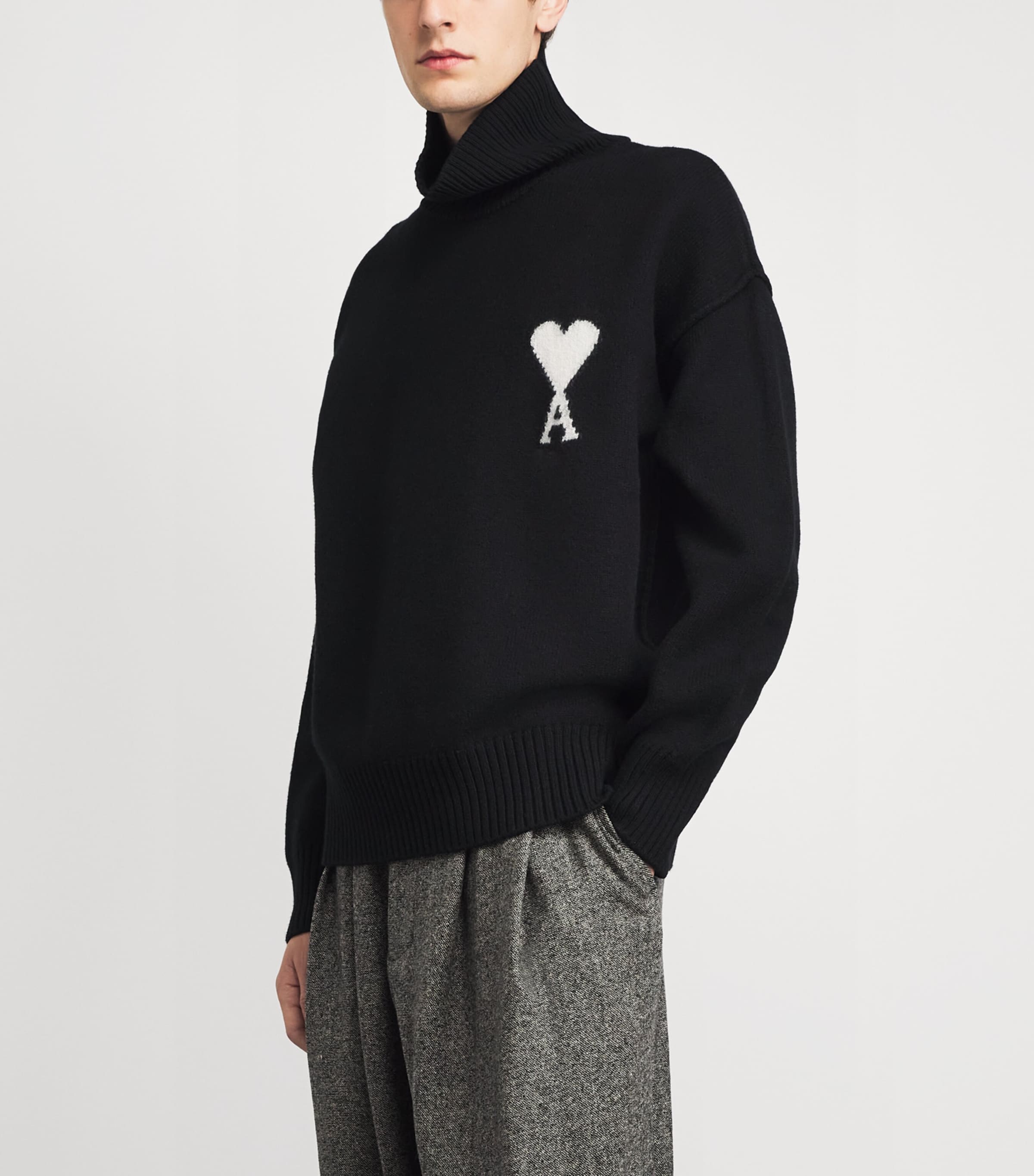 AMI Paris Black Virgin Wool Ami de Coeur Rollneck Sweater | Harrods US