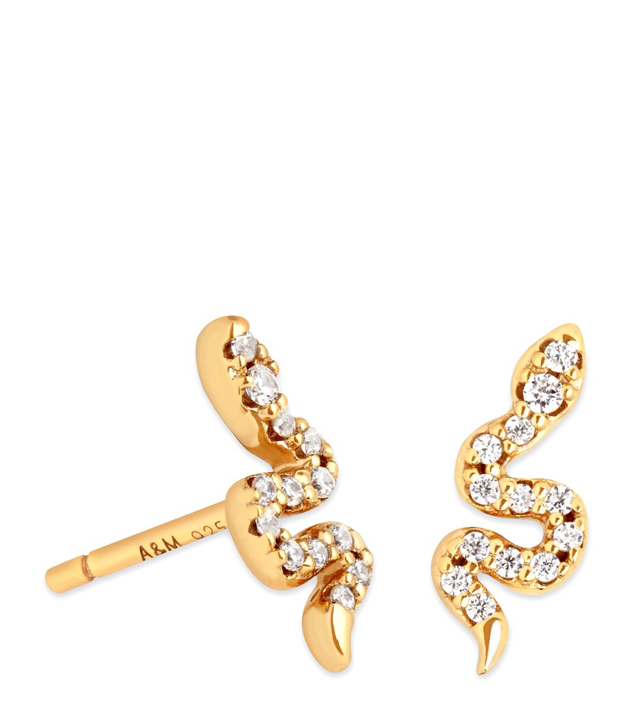 Gold-Plated Sterling Silver and Cubic Zirconia Snake Stud Earrings GOLD Image 1