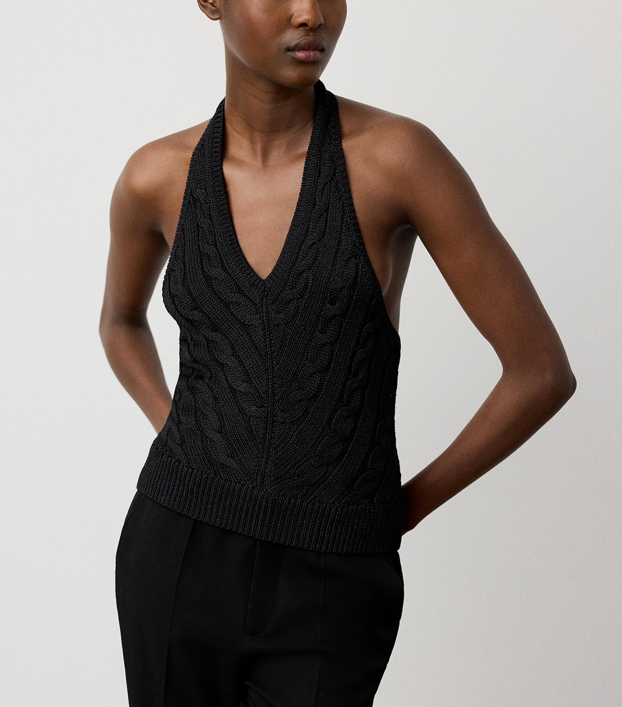 Ralph Lauren Collection Womens Silk Cable-Knit Halterneck Top Black Image 7