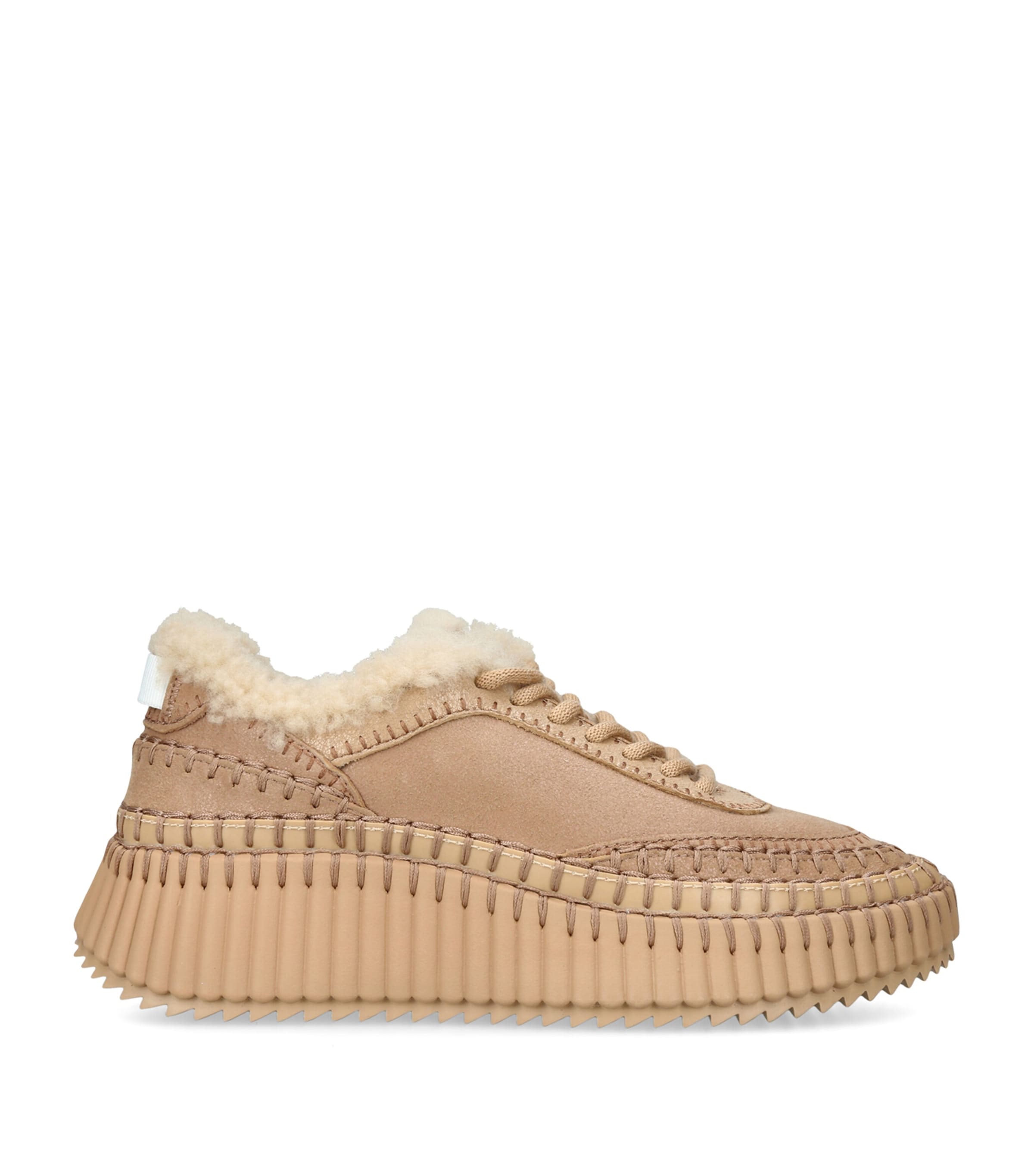 Chloé Leather Shearling Nama Runner Sneakers Tan Image 1