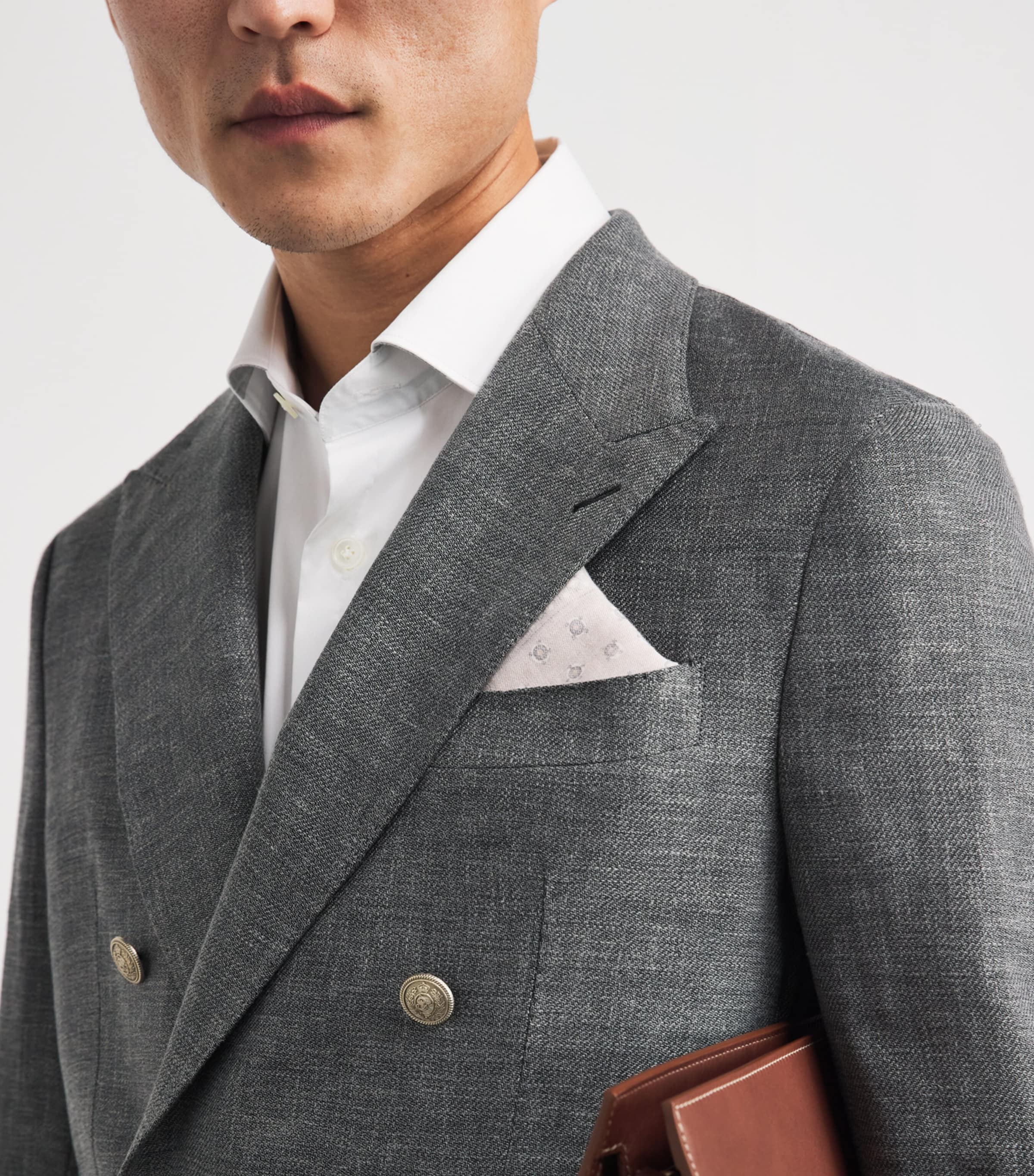 Eleventy Wool-Cotton Pocket Square Sabbia, Grigio Image 2