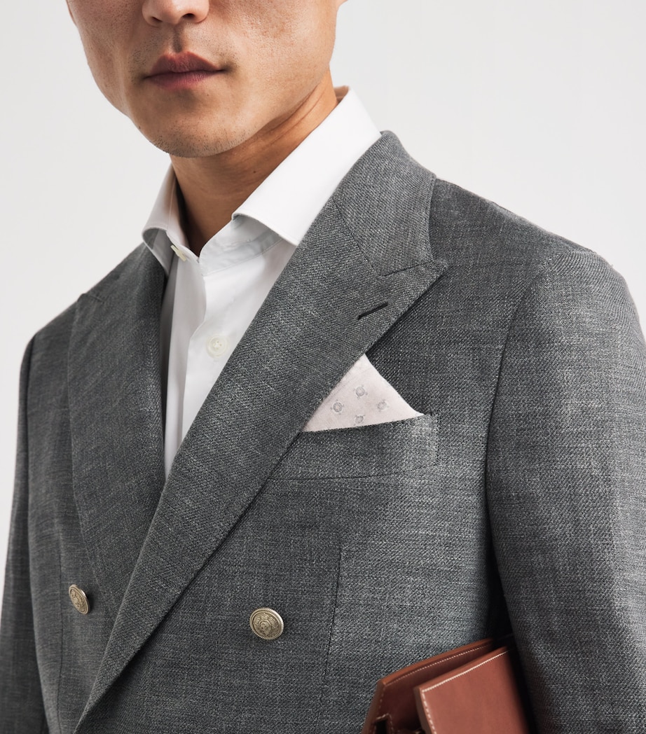 Eleventy Wool-Cotton Pocket Square Sabbia, Grigio Image 2