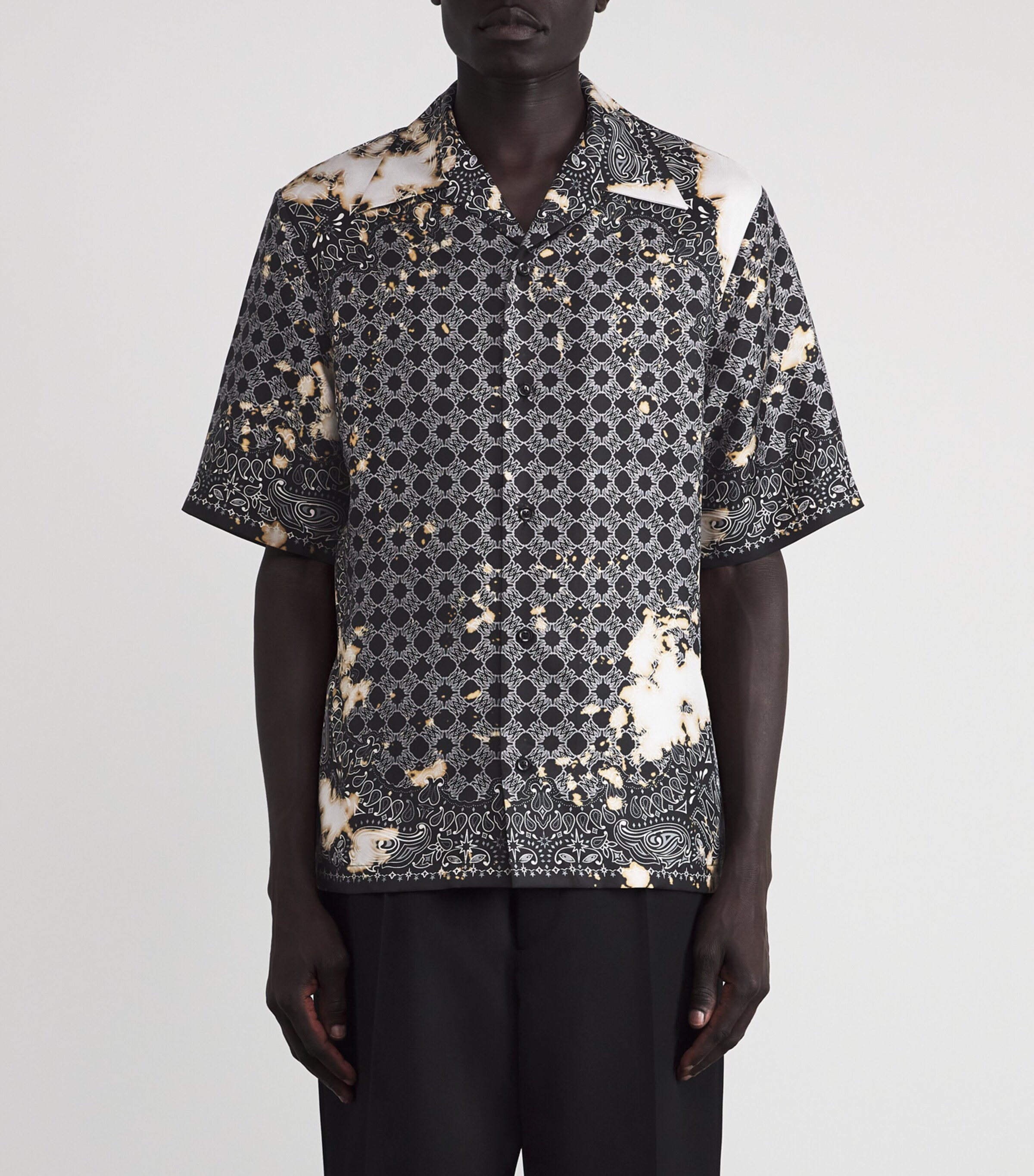 Silk Bleached Bandana Bowling Shirt BLACK Image 3