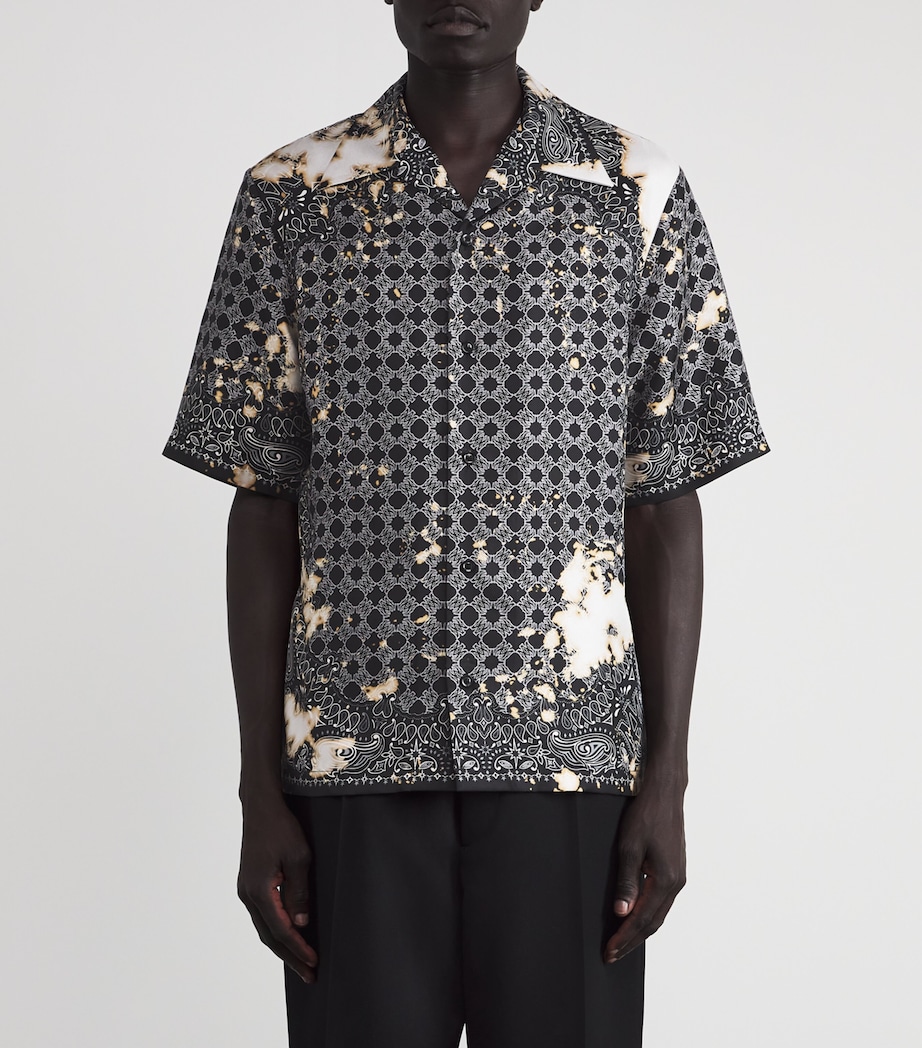 Silk Bleached Bandana Bowling Shirt BLACK Image 3