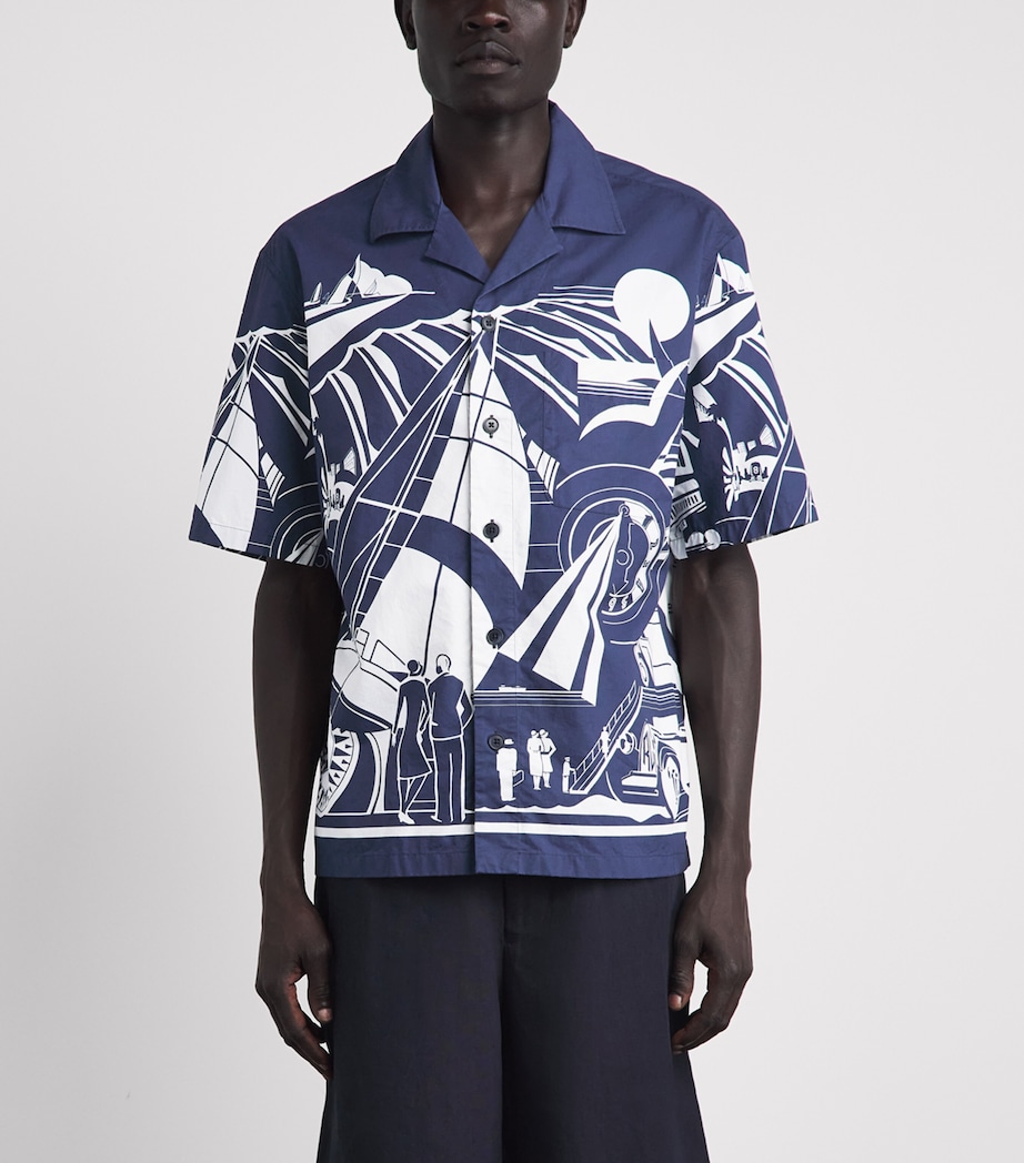 Ralph Lauren Purple Label Mens Cotton Art Deco Camp Shirt Chairman Navy Print Image 4