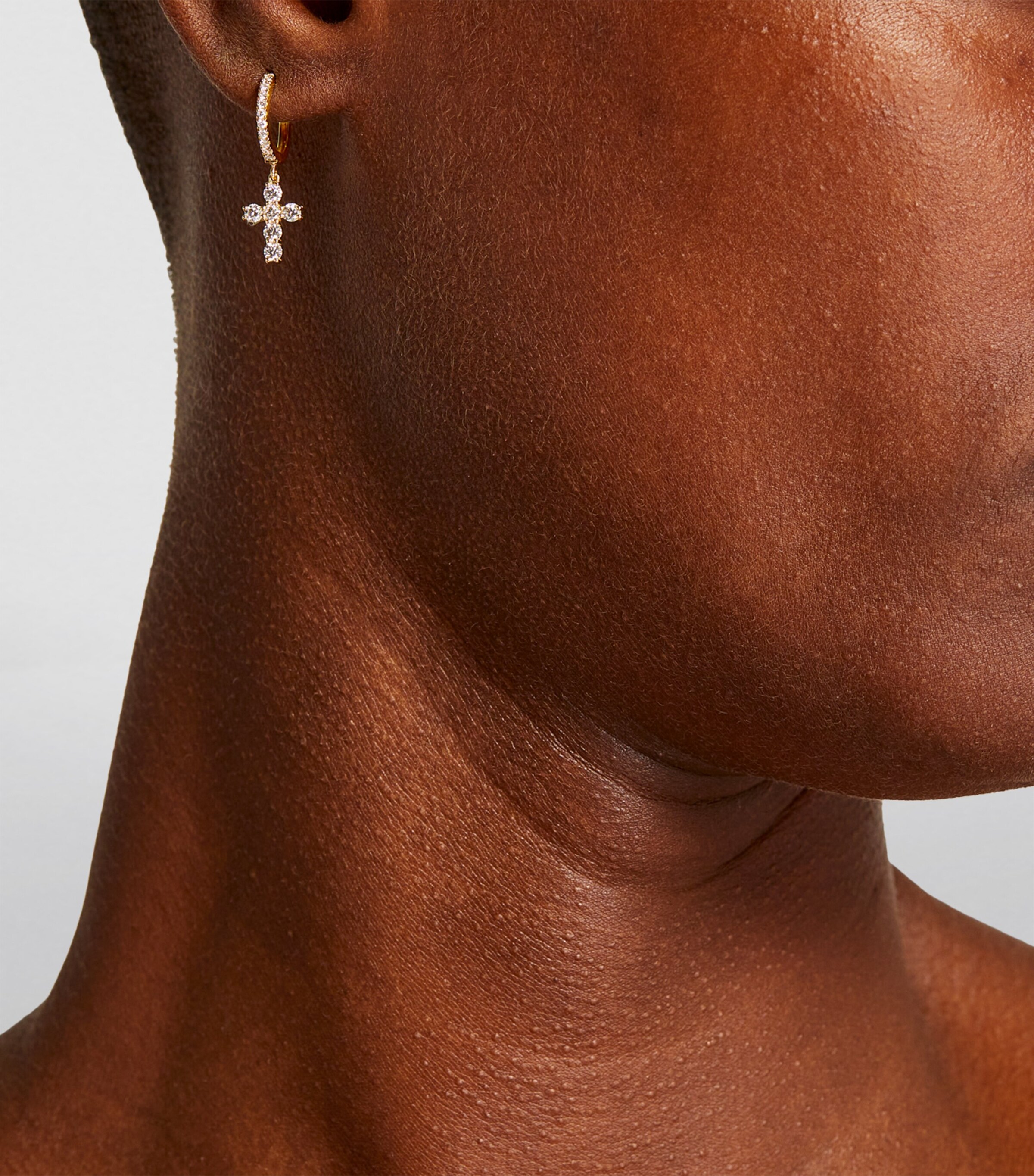 Anita Ko Yellow Gold and Diamond Cross Single Huggie Yellow Gold Image 4