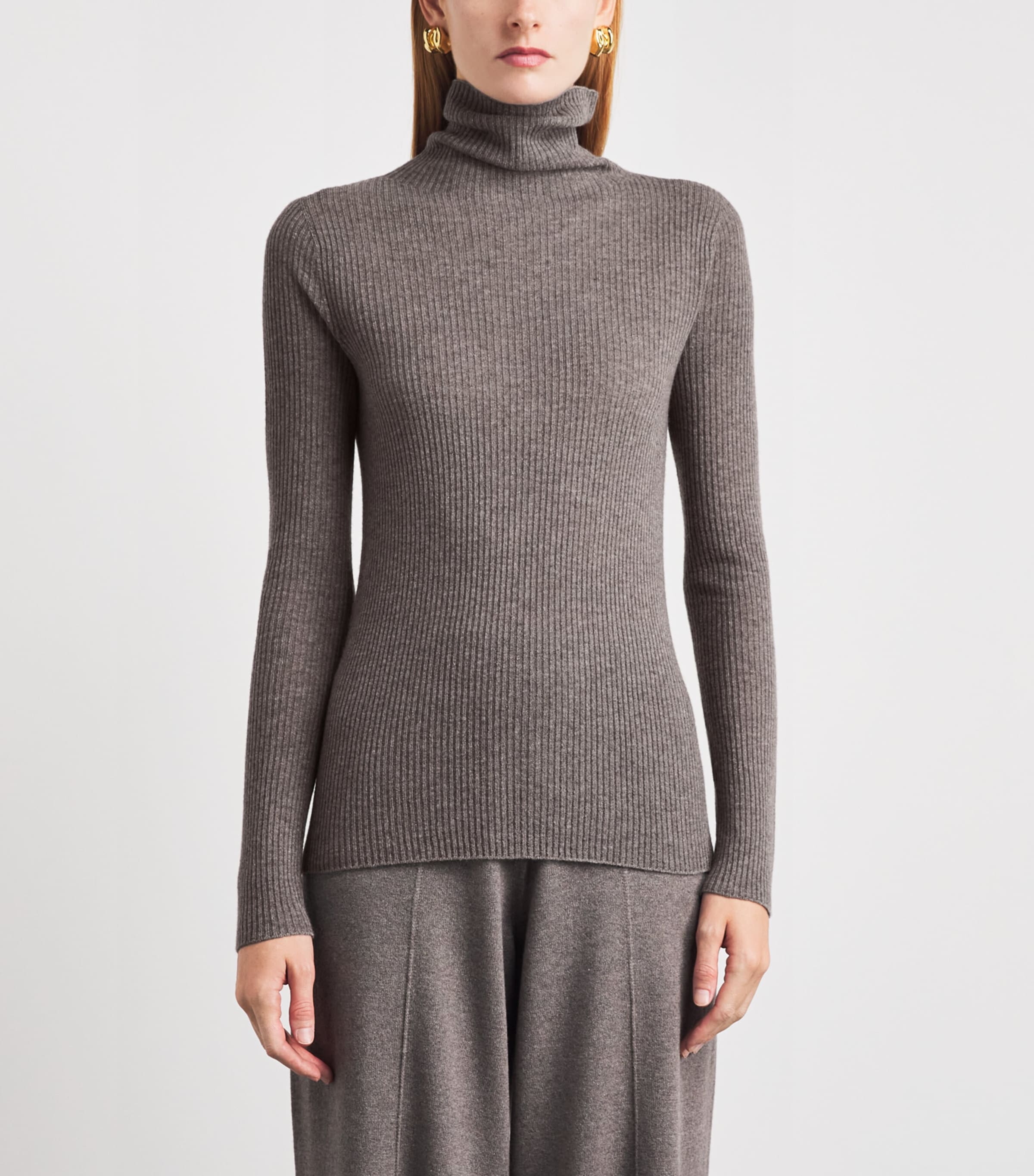 Fabiana Filippi Brown Virgin Wool-Silk-Cashmere Rollneck Sweater