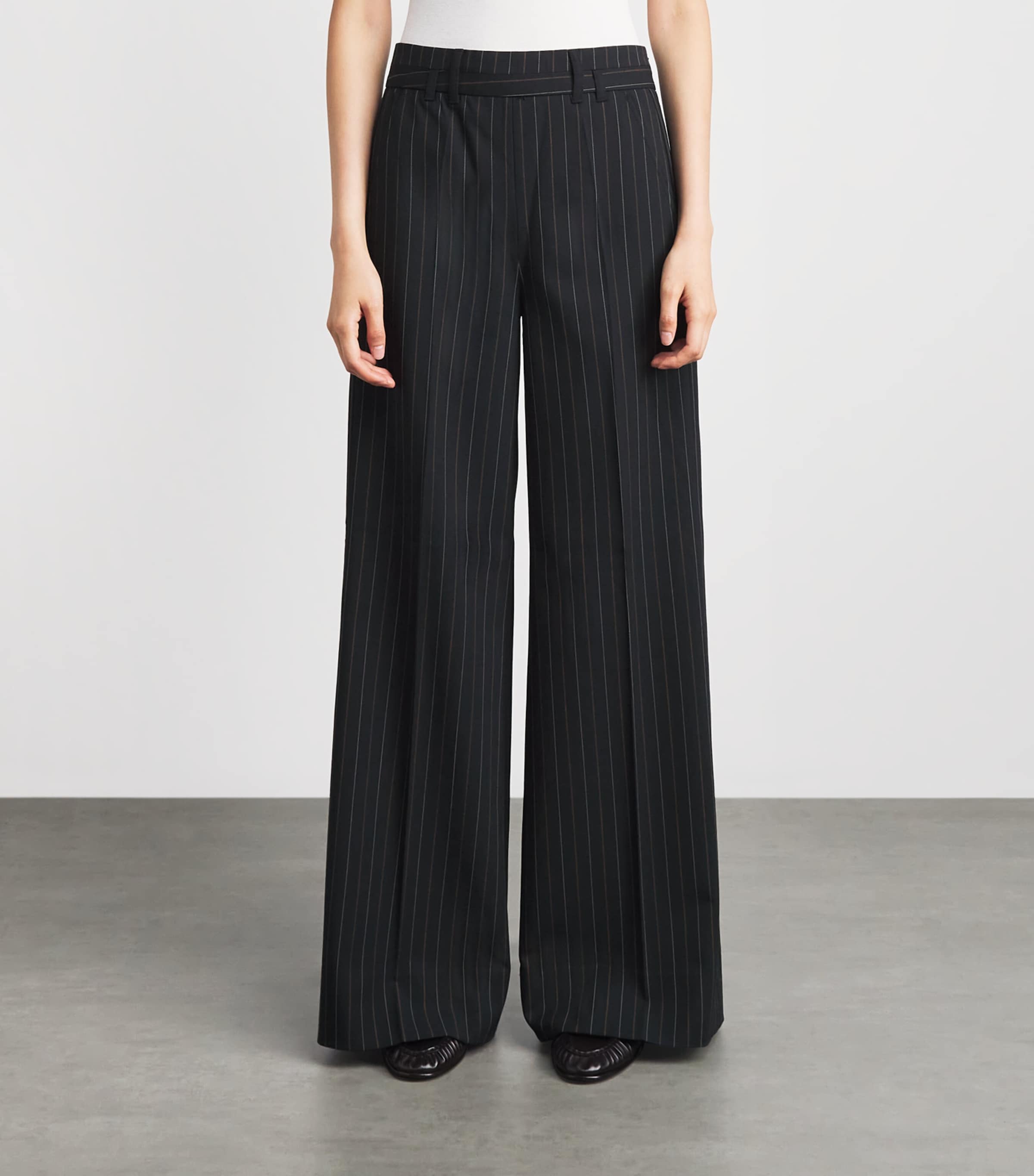 ME+EM Womens Pinstripe Wide-Leg Trousers Black Image 4