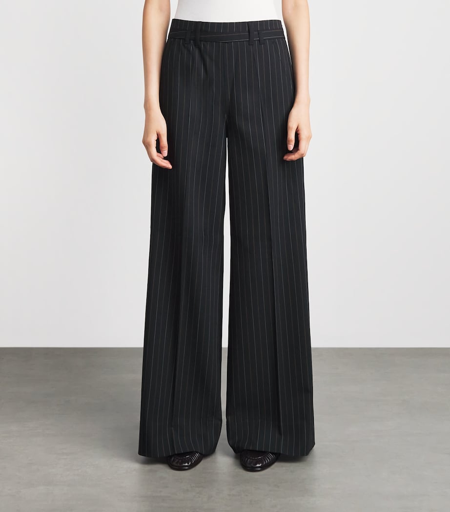 ME+EM Womens Pinstripe Wide-Leg Trousers Black Image 4