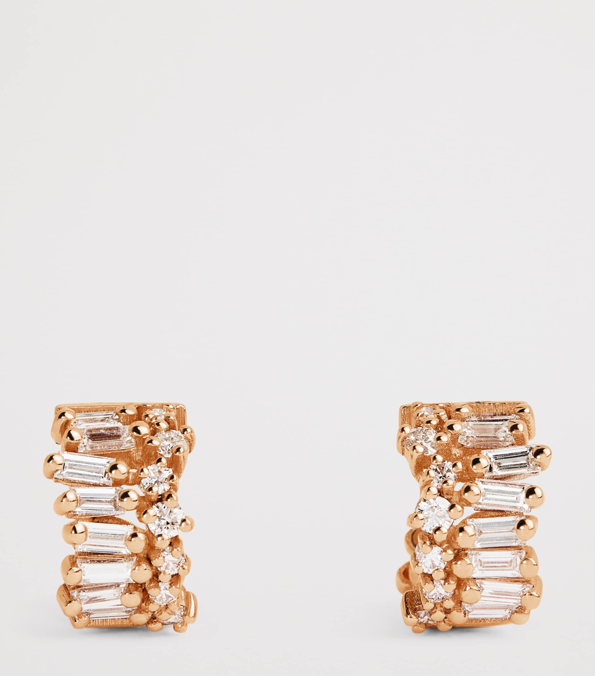 Mini Rose Gold and Diamond Short Stack Hoop Earrings 18K RG/WD Image 3