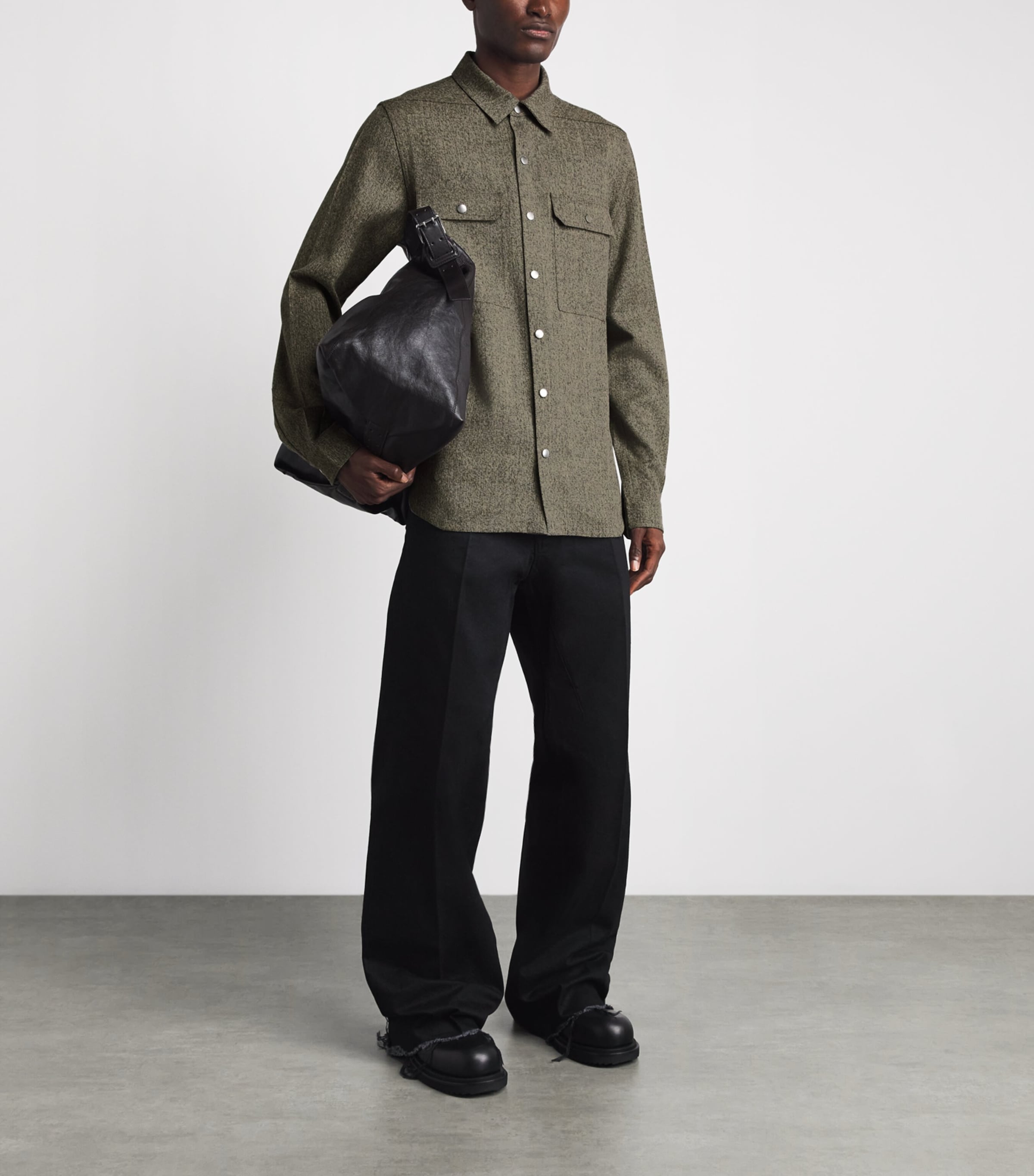 Rick Owens Mens Wool Overshirt Black Melange Image 2