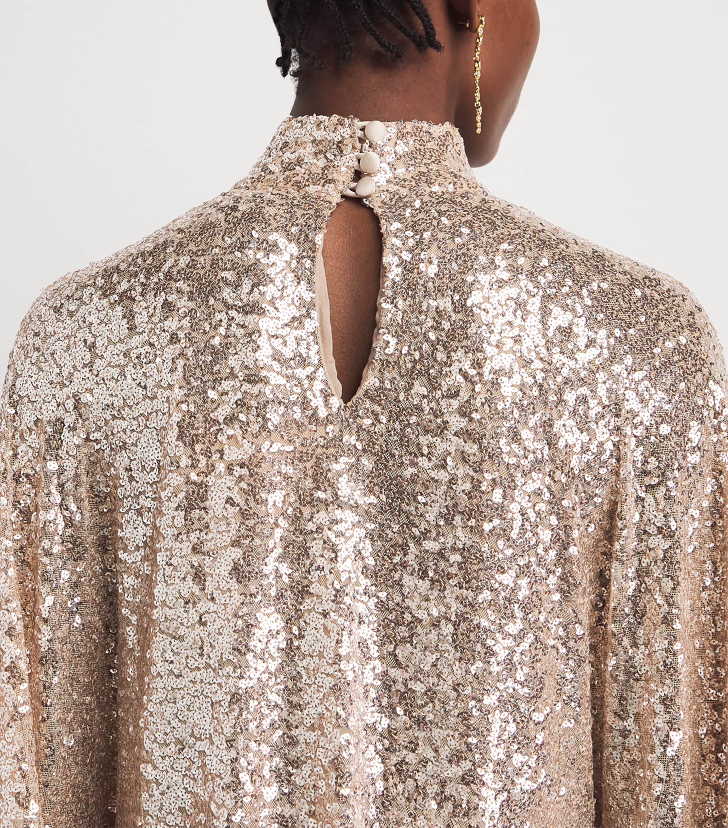 Taller Marmo Womens Sequinned Casta Disco Kaftan Maxi Dress Platinum Sequins Image 5