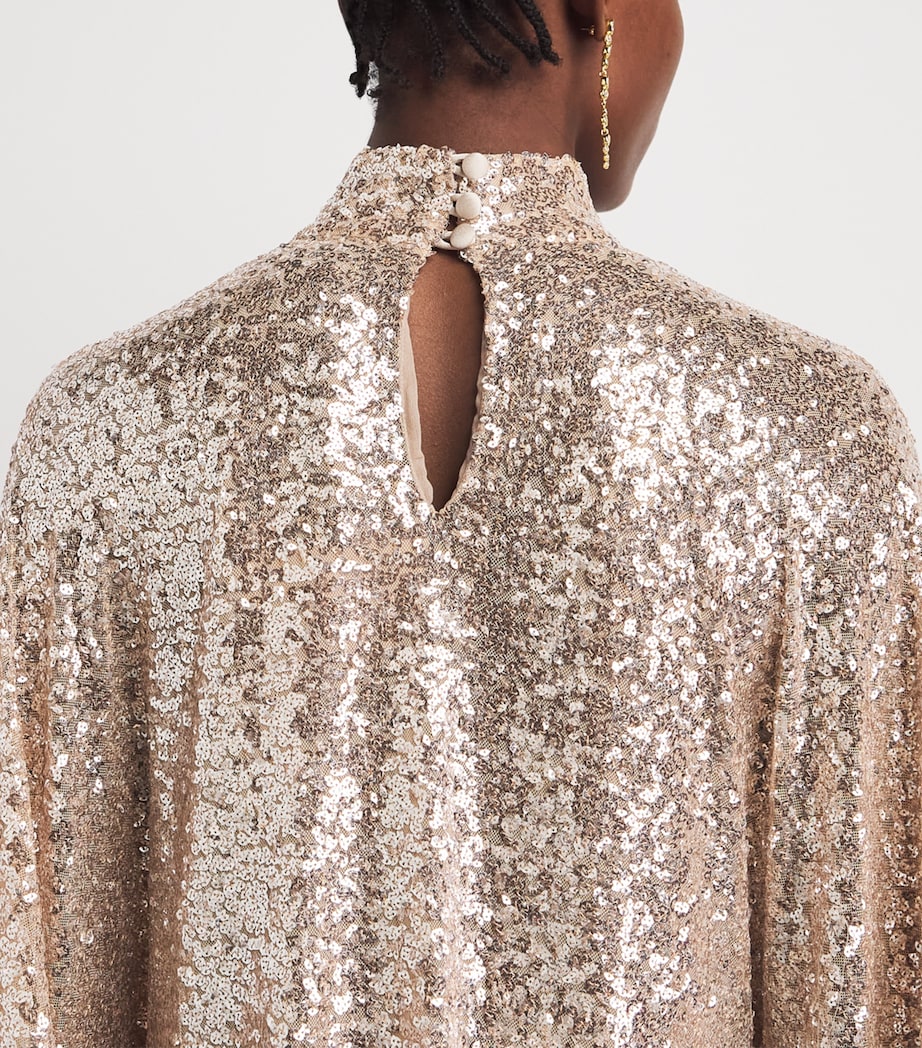 Taller Marmo Womens Sequinned Casta Disco Kaftan Maxi Dress Platinum Sequins Image 5