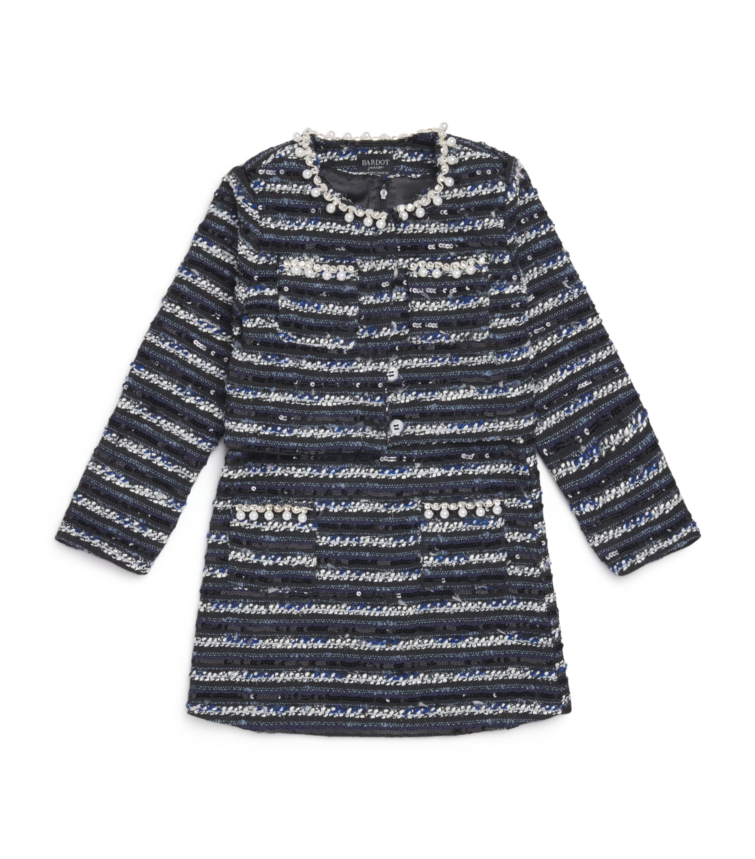 Bouclé Embellished Lana Dress (4-14 Years) NAVY/BLACK Image 1