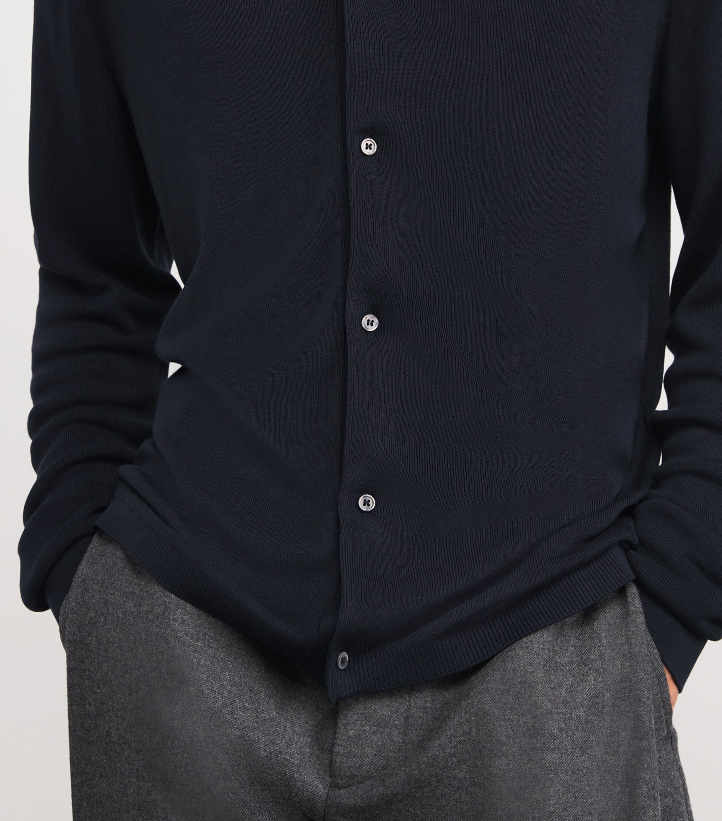 Ribbed Collar Cardigan DARK NAVY Image 6