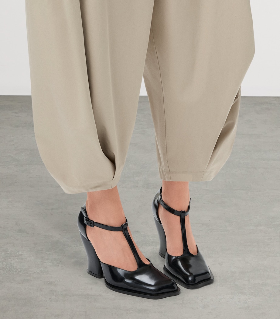 Leather Onda T-Bar Pumps 90 BLACK Image 2