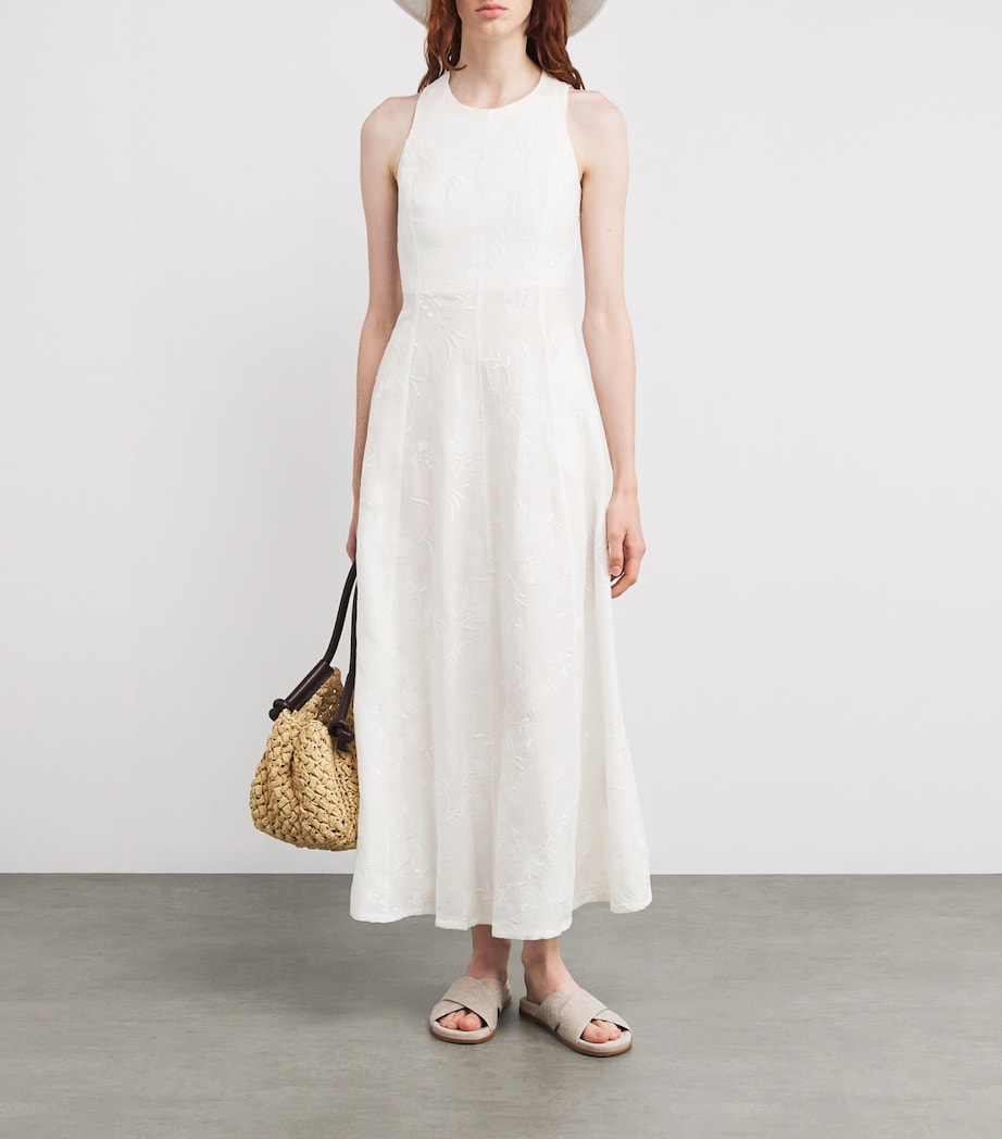 Eleventy Womens x Harrods Linen Floral-Embroidered Dress Bianco Image 2