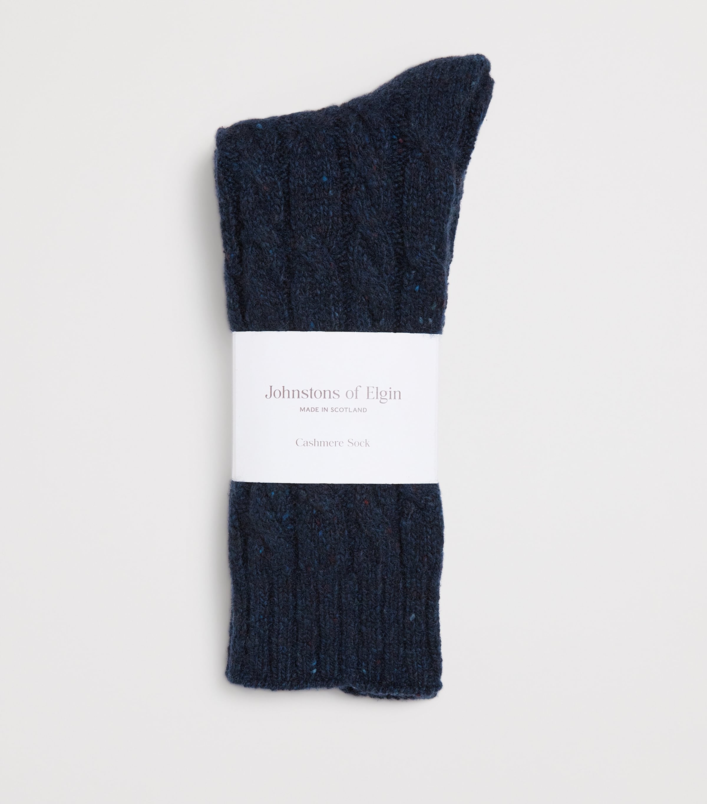 Johnstons Of Elgin Mens Donegal Cashmere Cable-Knit Socks Navy Donegal Image 2