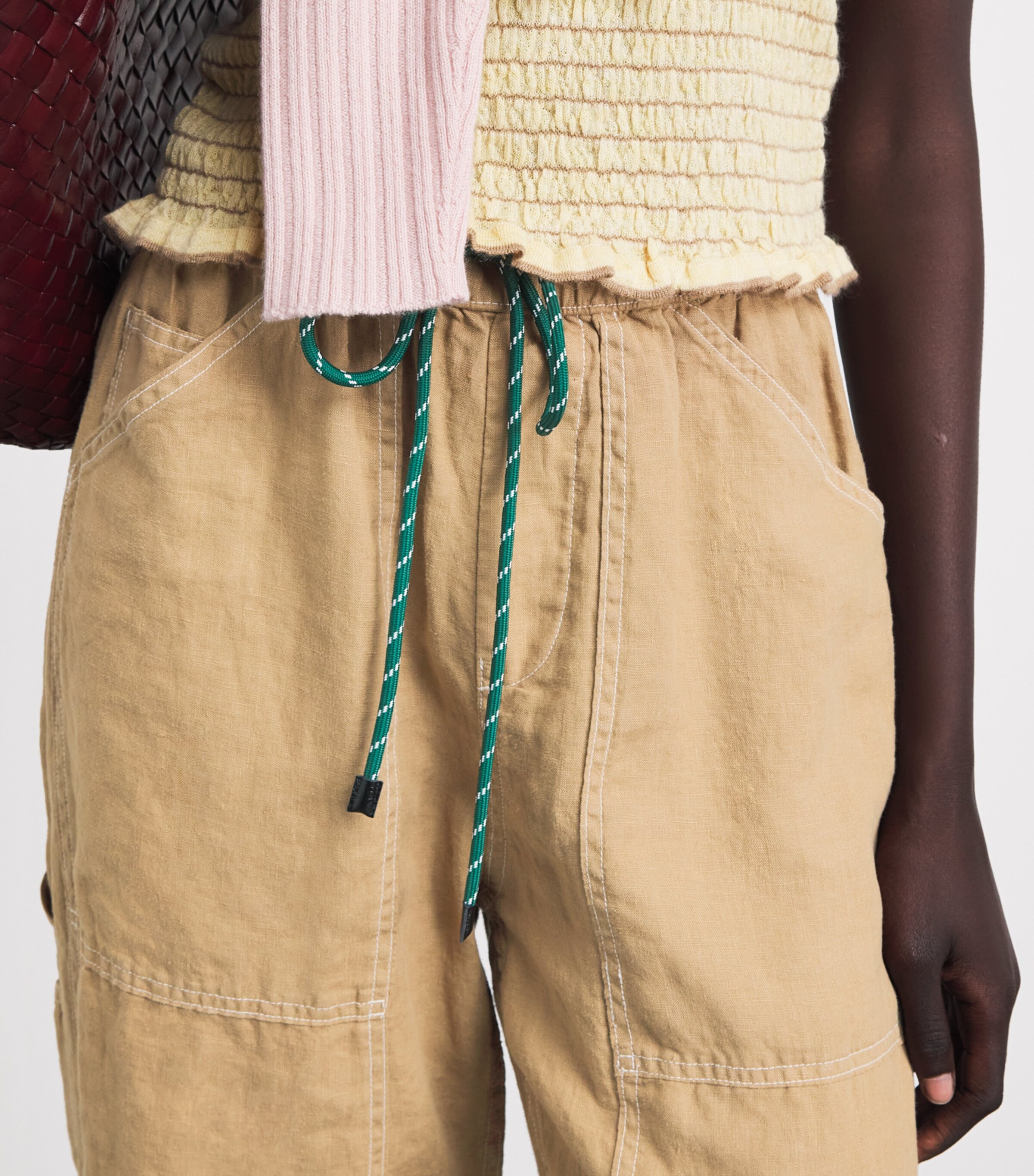 Rag & Bone Womens Linen Atlas Wide-Leg Trousers Tan Image 3