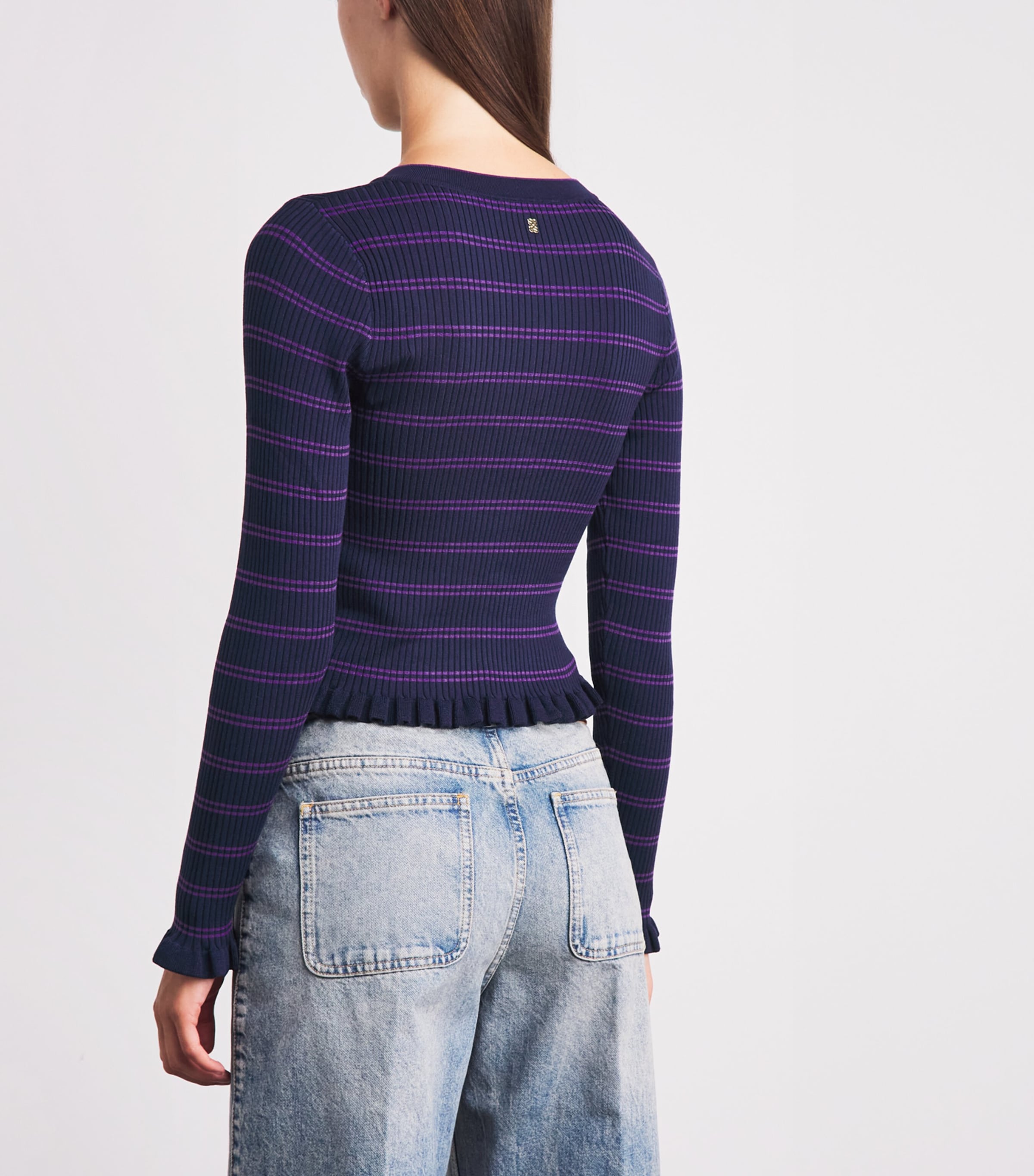 Sandro Paris Womens Knitted Stripe Cardigan Navy / Purple Image 5