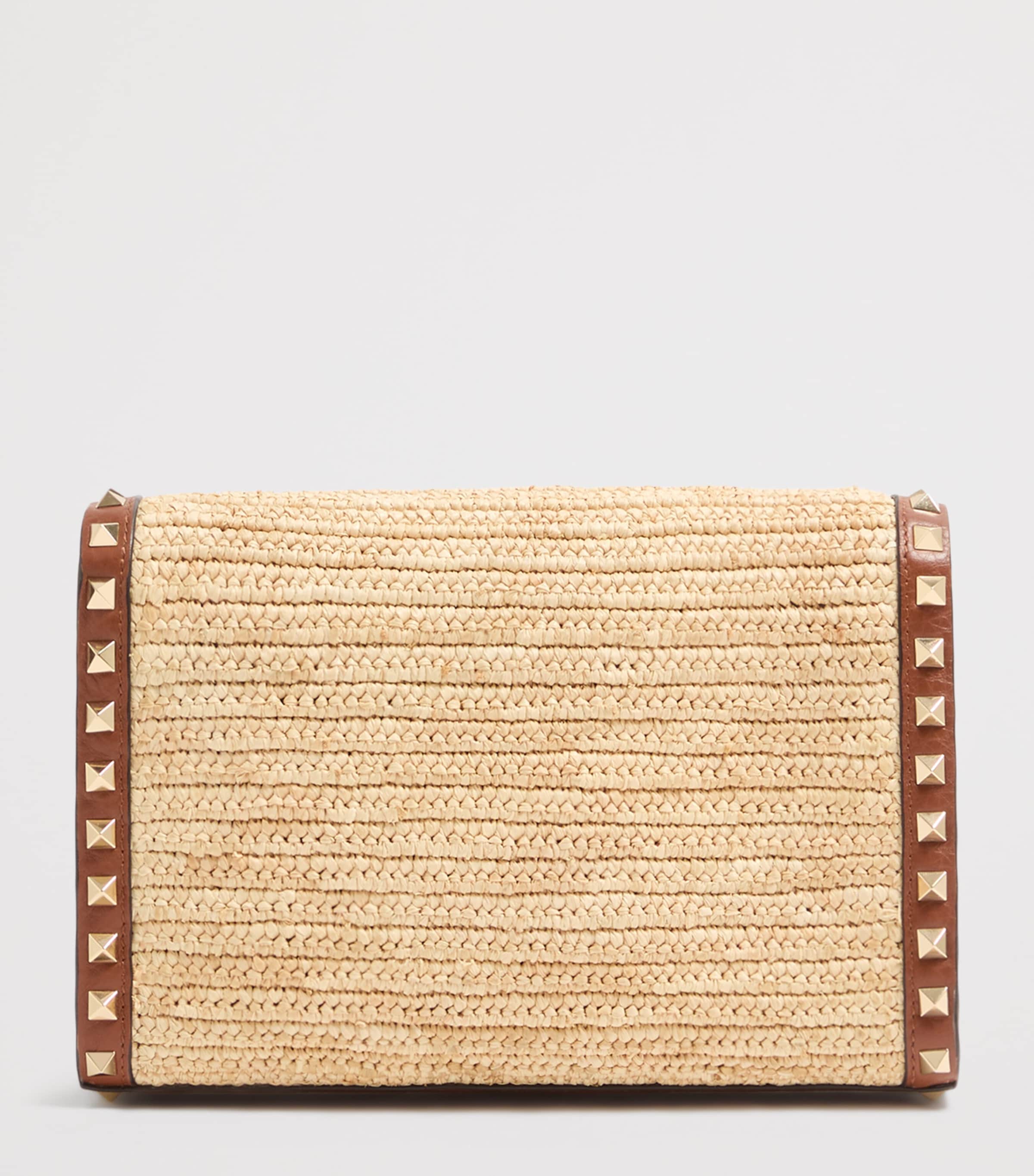 Valentino Garavani Small Leather-Raffia Rockstud Shoulder Bag Image 5