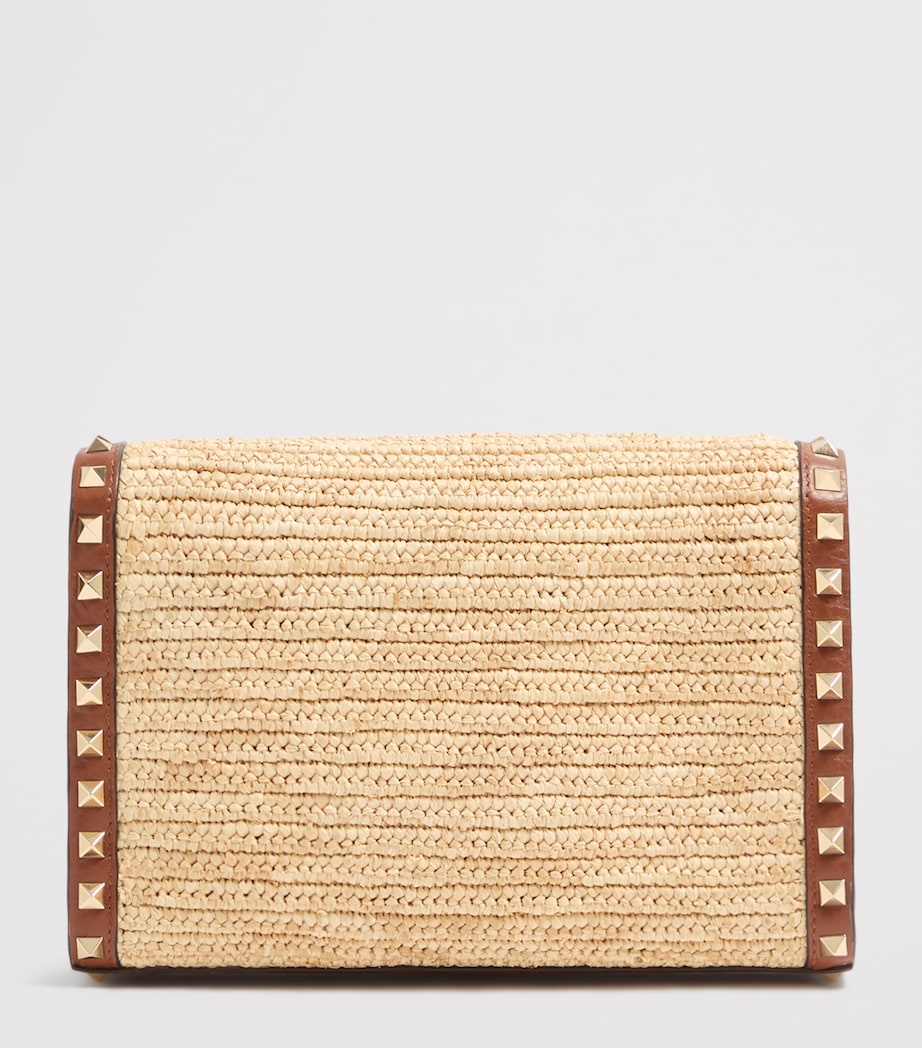 Valentino Garavani Small Leather-Raffia Rockstud Shoulder Bag Image 5