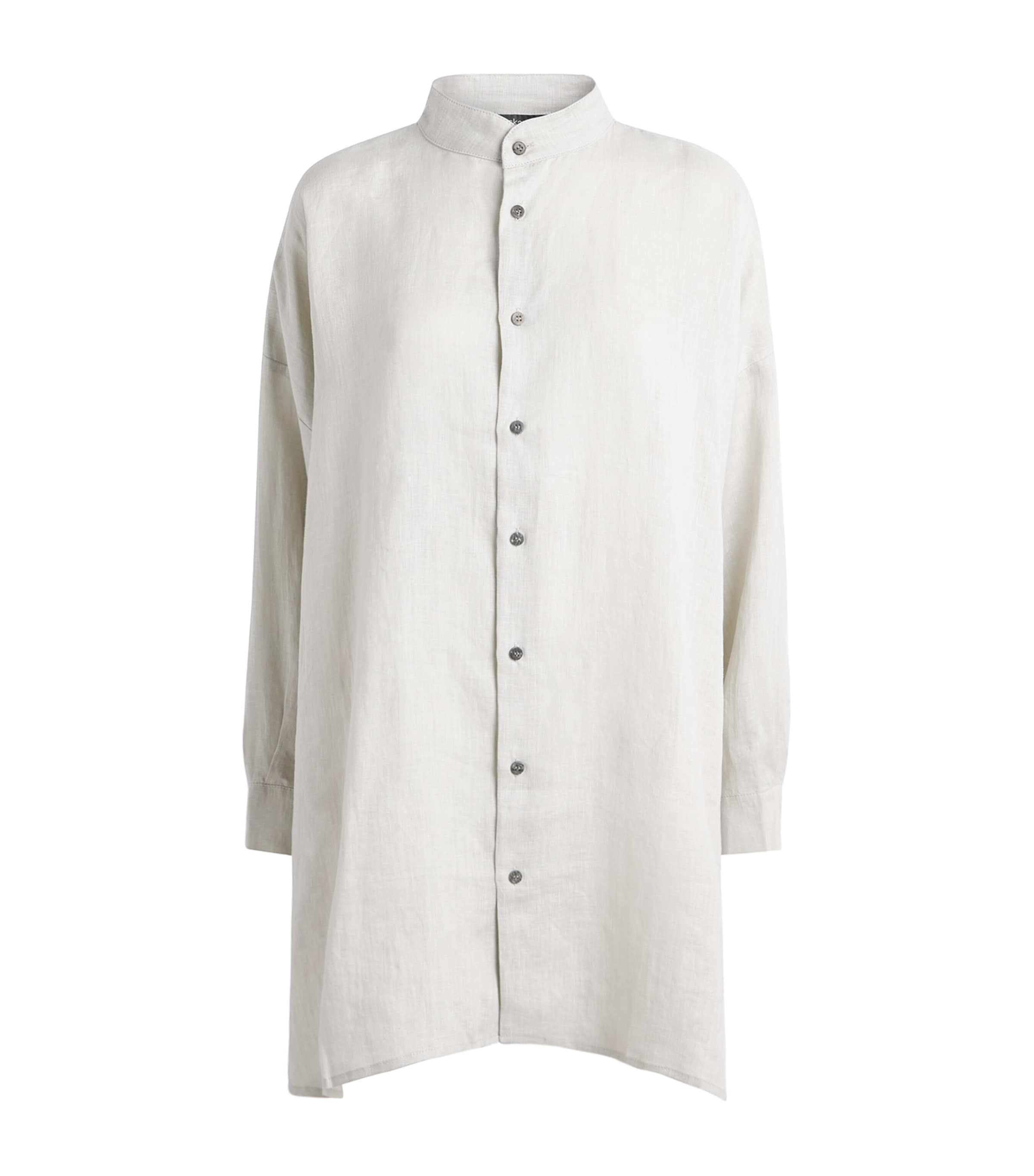 Eskandar Womens Linen Collarless Shirt Silvertint Image 1