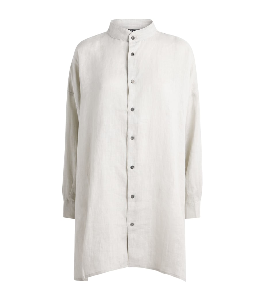 Eskandar Womens Linen Collarless Shirt Silvertint Image 1