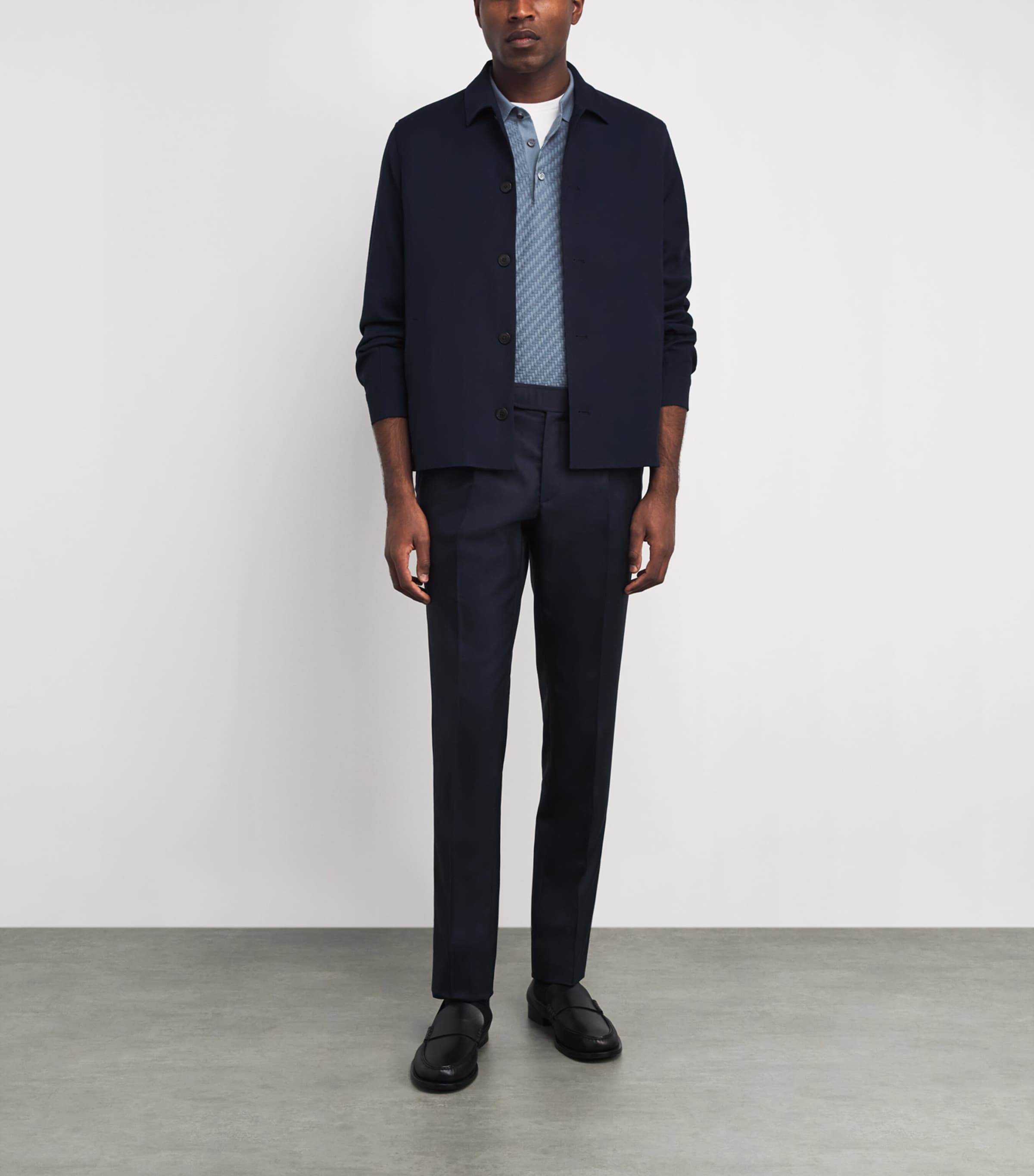Brioni Mens Cotton-Silk-Cashmere Woven Polo Shirt Image 2