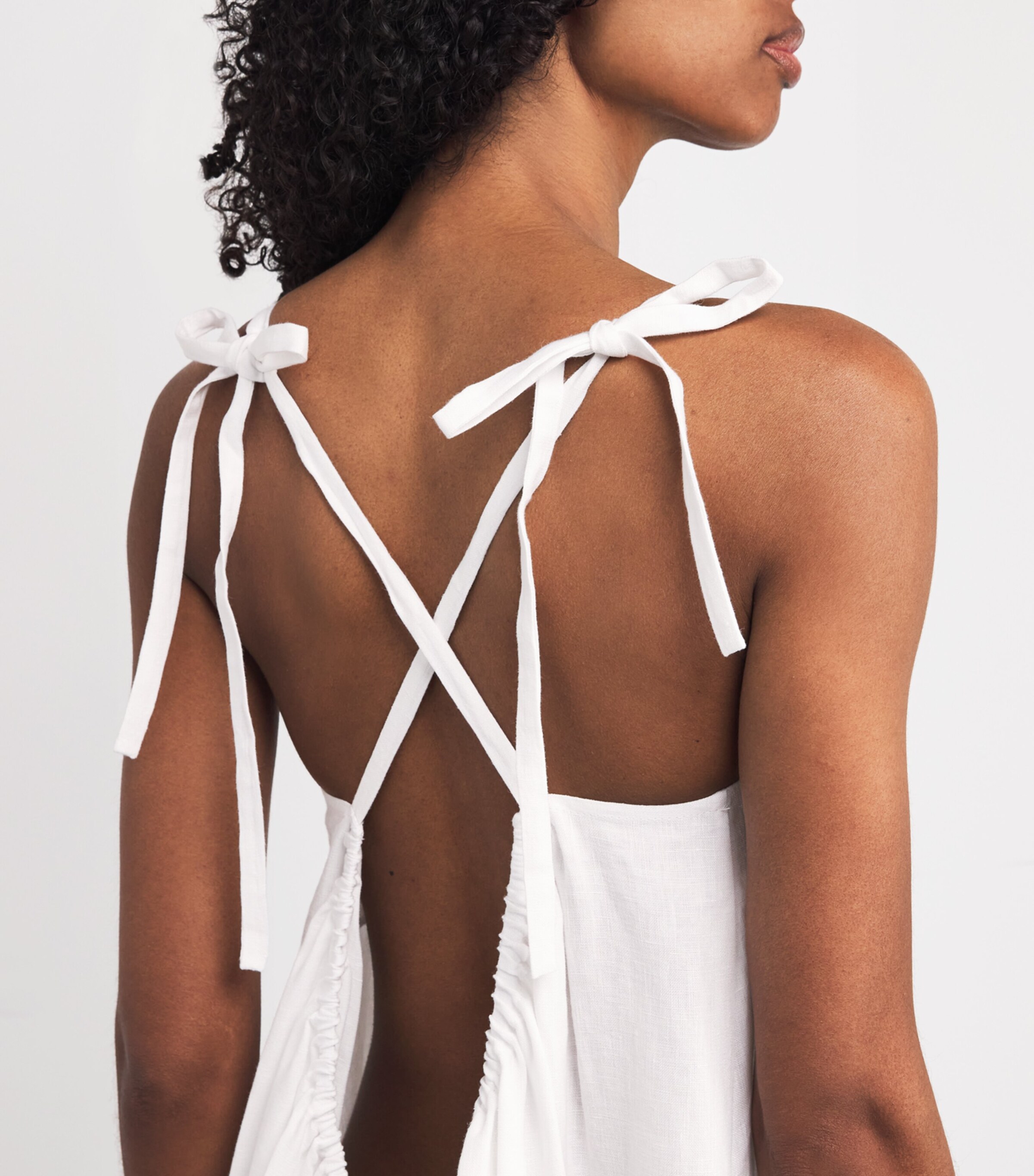 Laura Pitharas White Linen Open-Back Maxi Dress
