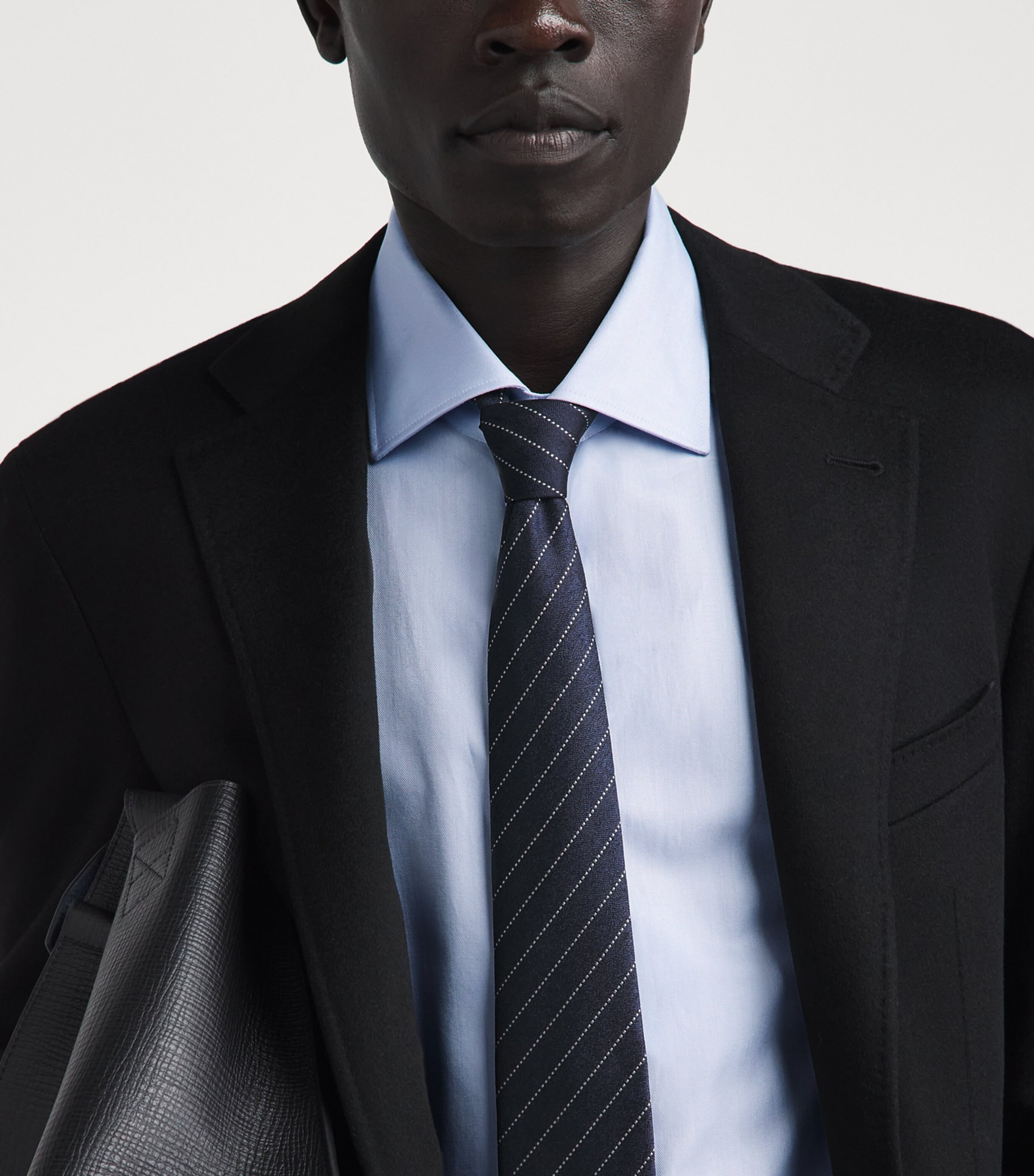 Canali Mens Cotton Herringbone Shirt Blue Image 3