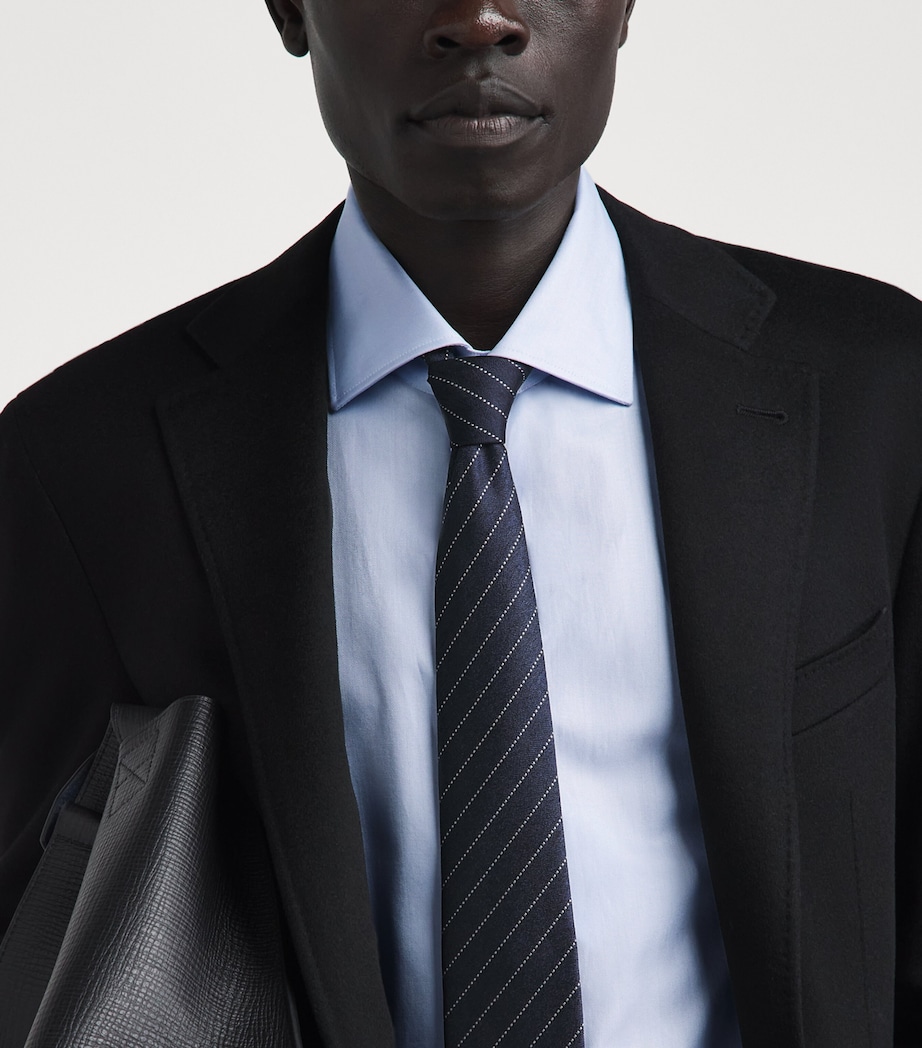 Canali Mens Cotton Herringbone Shirt Blue Image 3