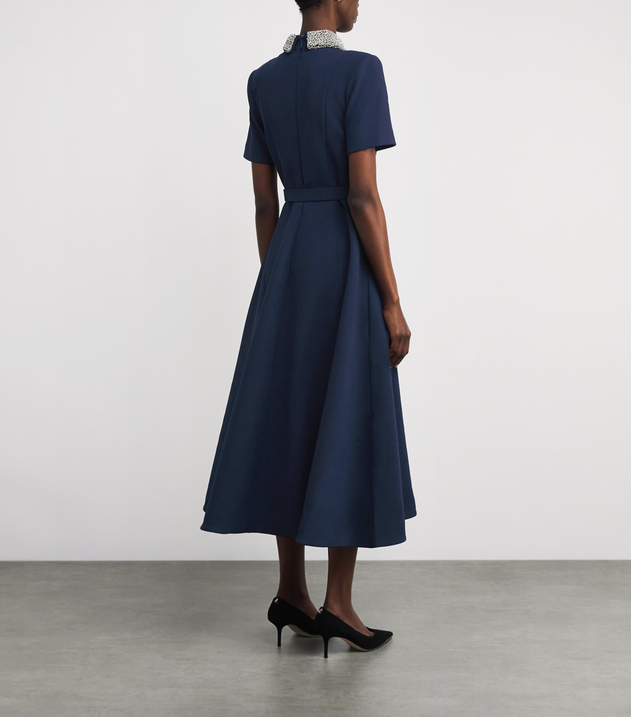 Embellished-Collar Xena Midi Dress NAVY Image 3