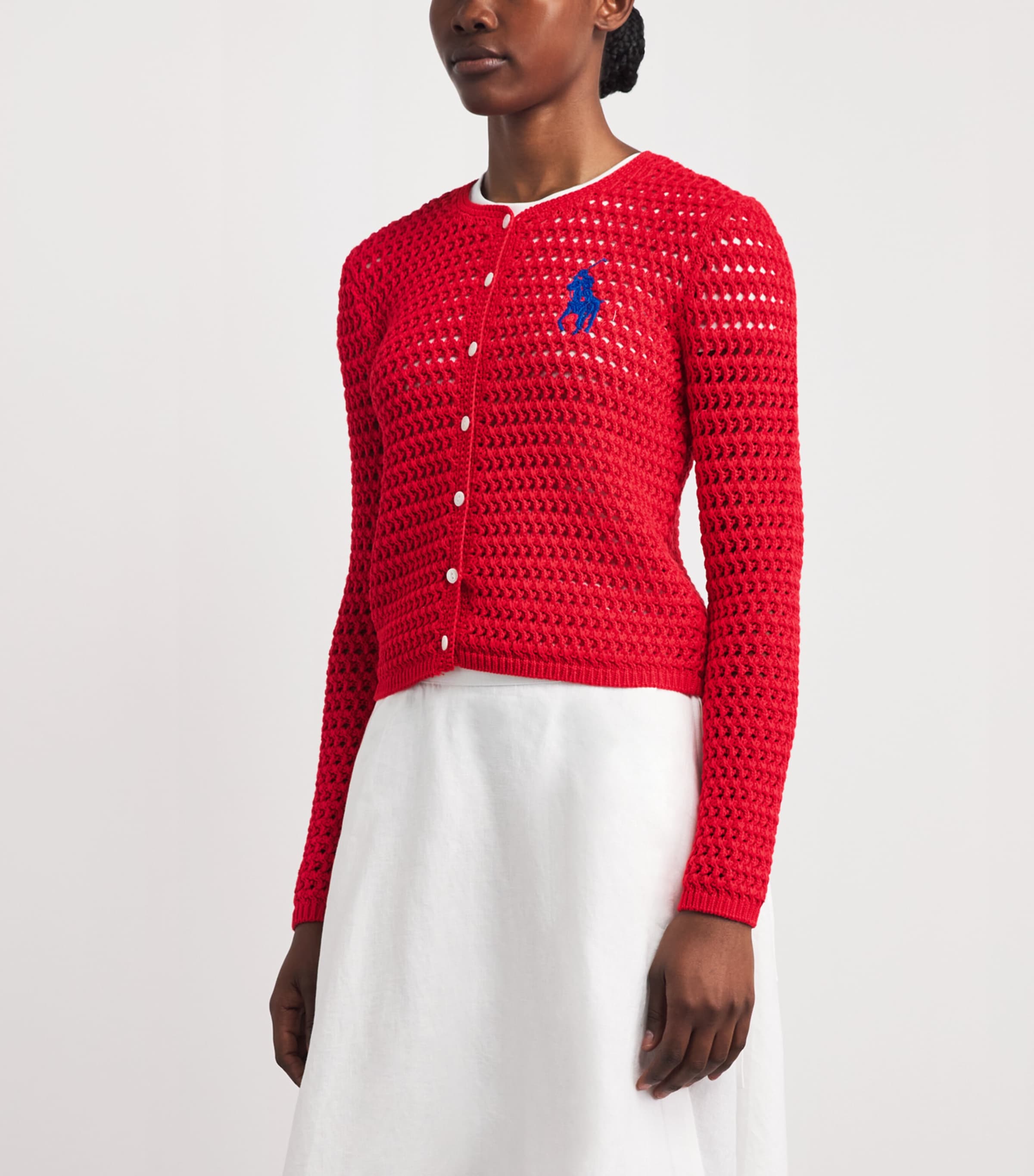 Polo Ralph Lauren Womens Cotton Crocheted Cardigan Petal Rose Image 4