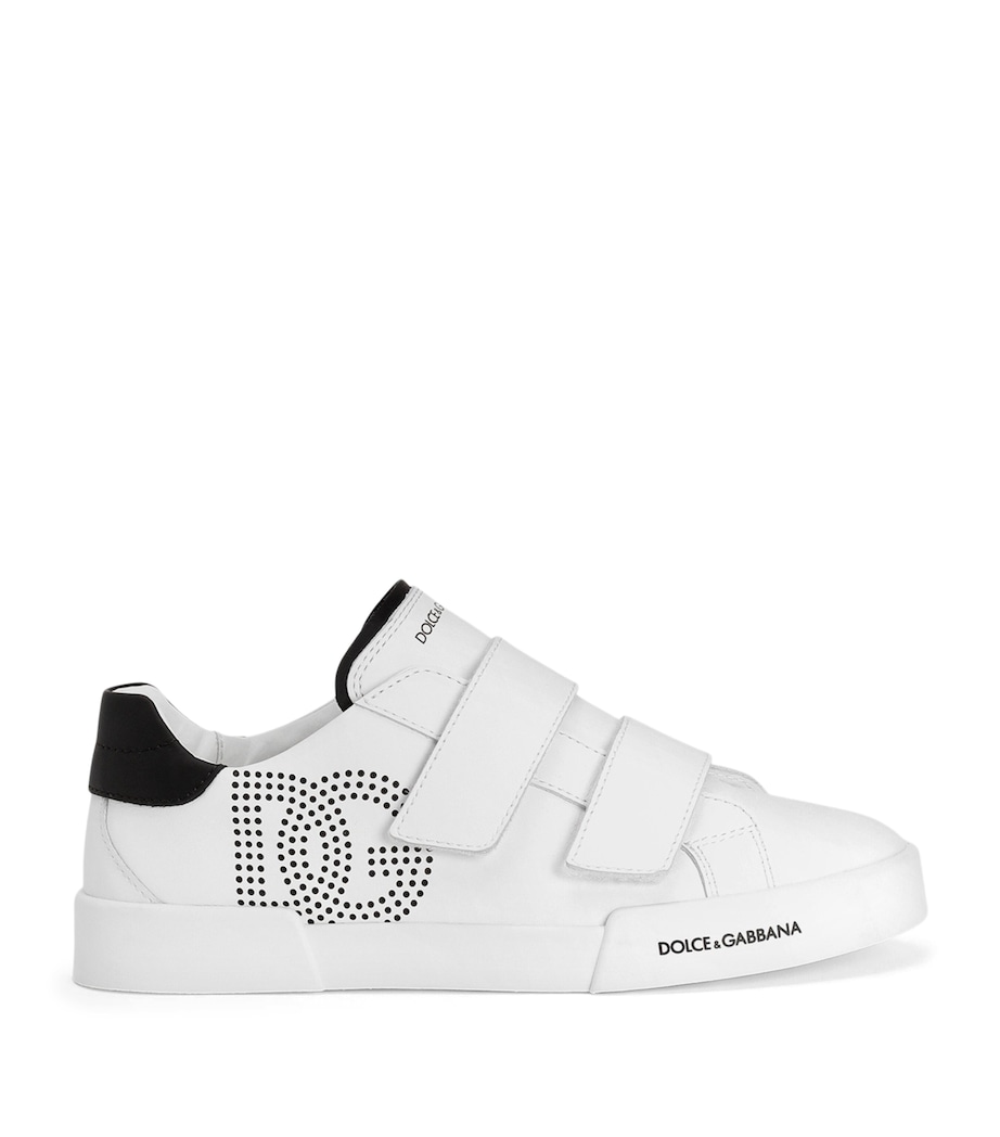 Dolce&Gabbana Kids Leather Logo Velcro Sneakers White/black Image 1