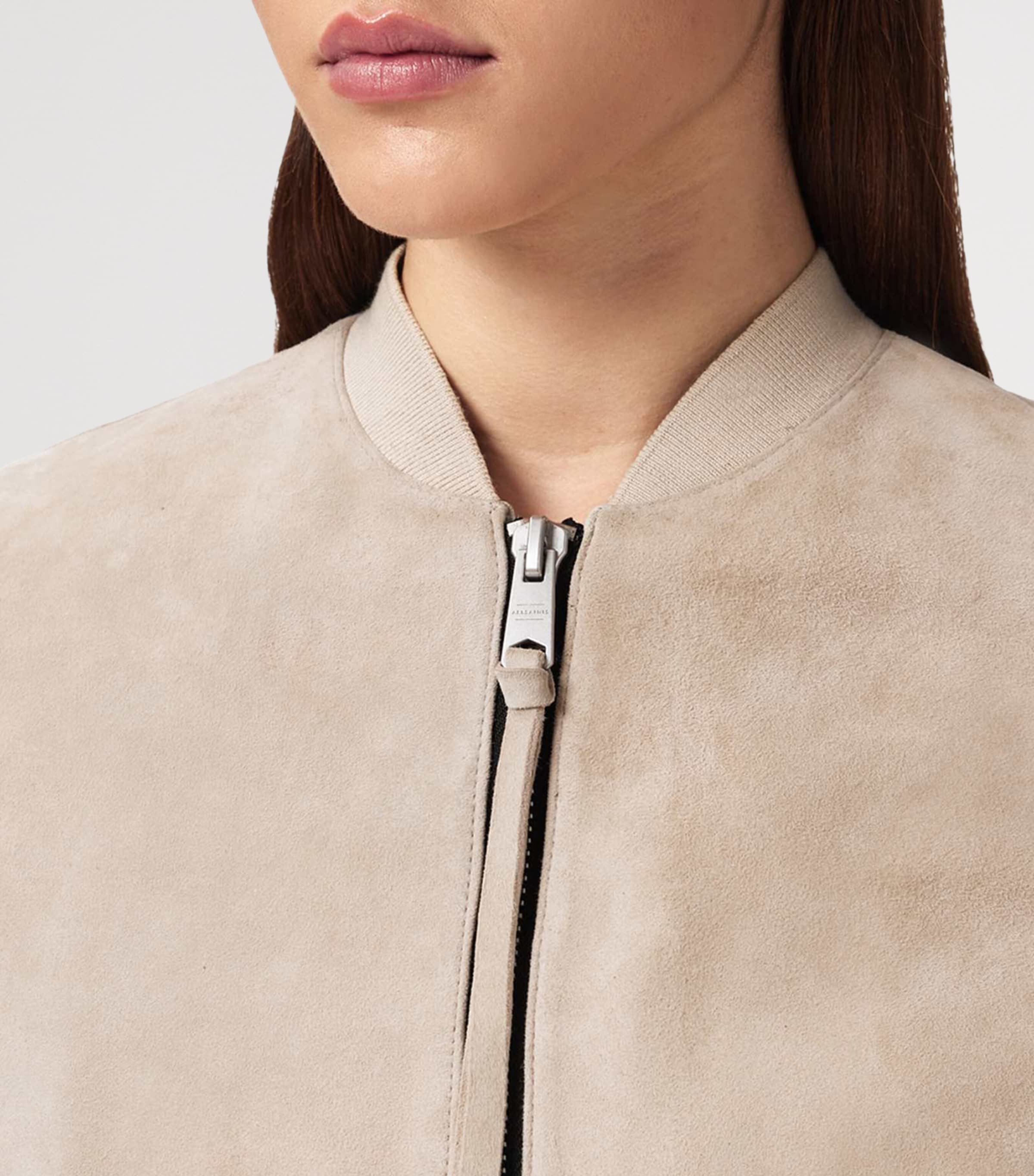 AllSaints Womens Suede Orten Bomber Jacket Silver Birch Grey Image 7
