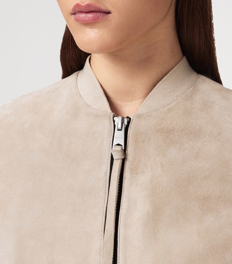 AllSaints Womens Suede Orten Bomber Jacket Silver Birch Grey Image 7