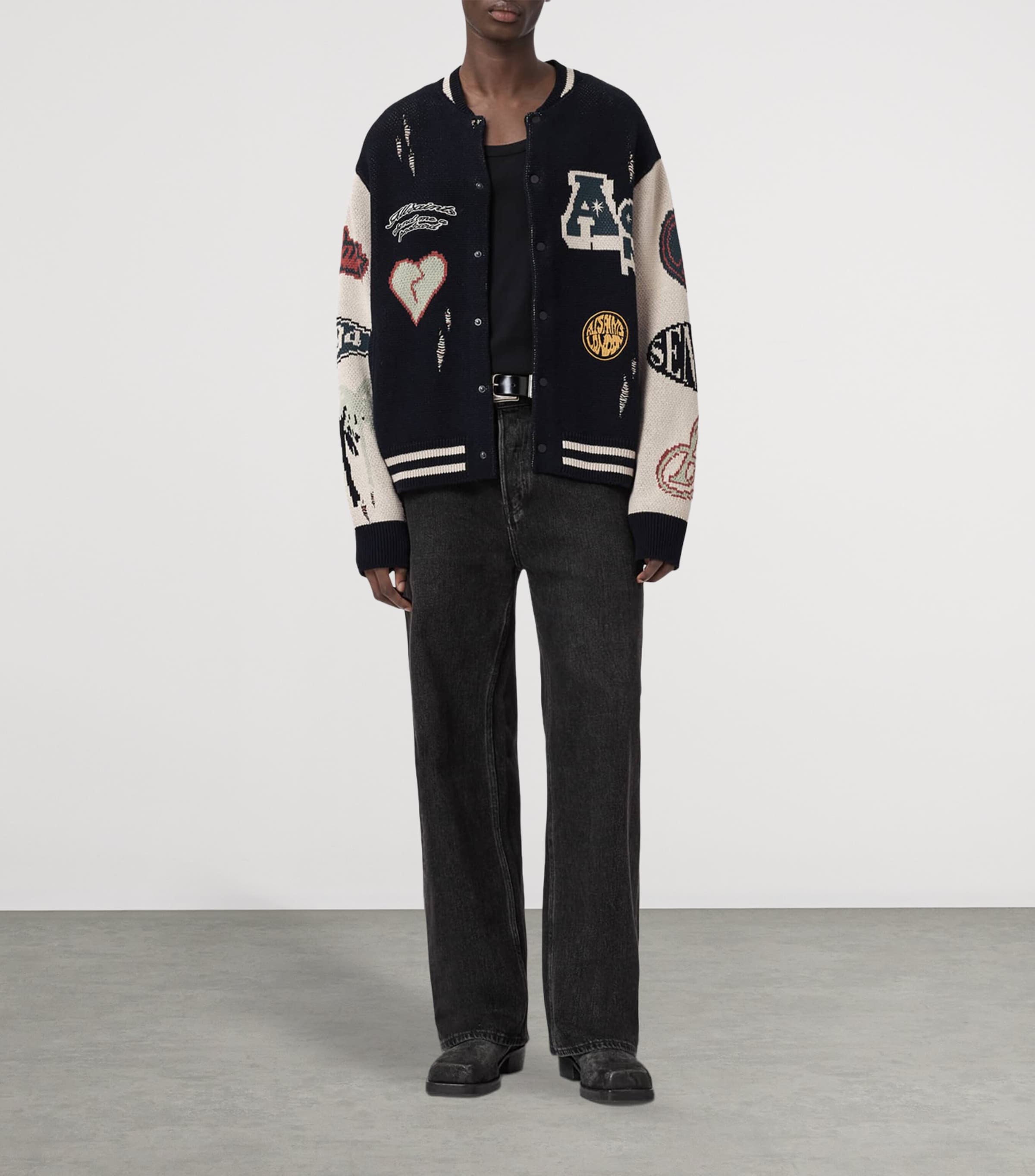 AllSaints Mens Organic Cotton Chase Cardigan Black/ecru White Image 2