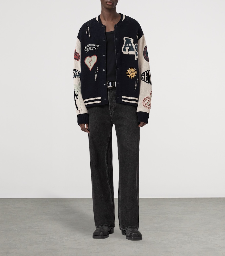 AllSaints Mens Organic Cotton Chase Cardigan Black/ecru White Image 2
